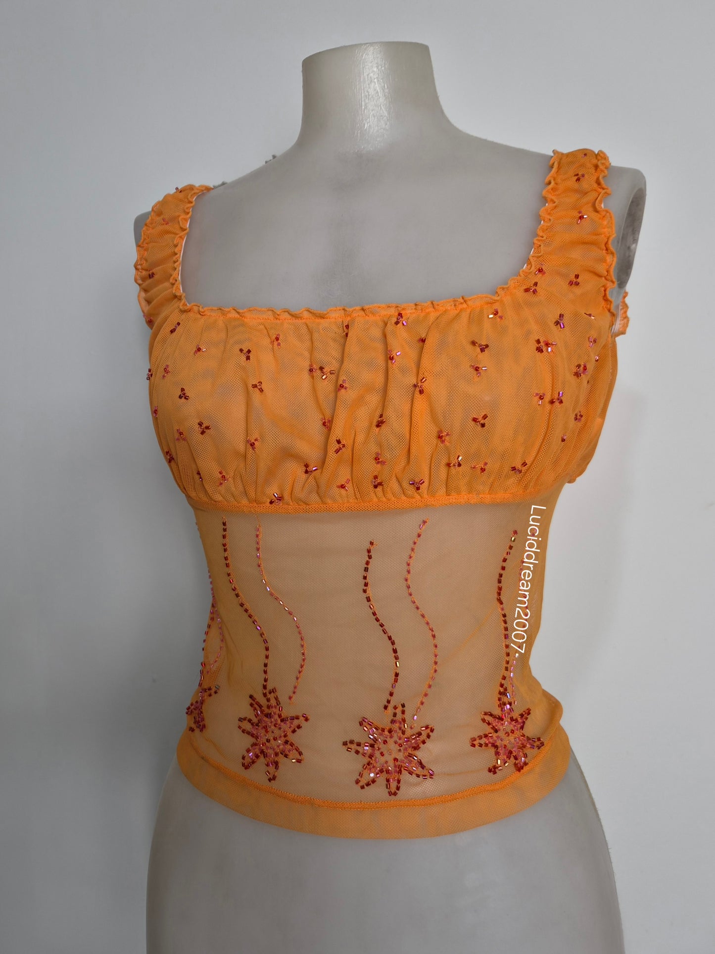 Haut en voile brodé orange