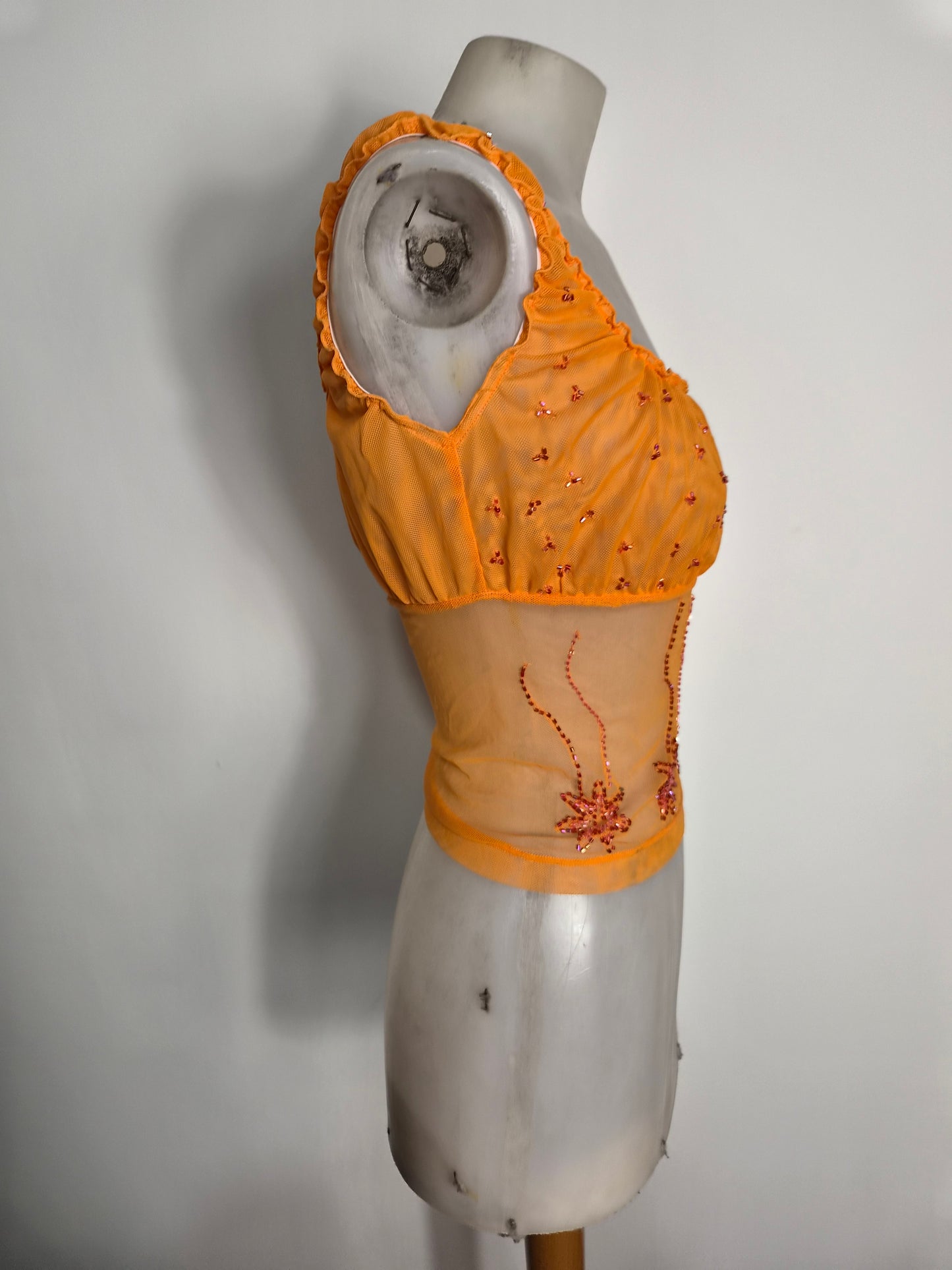 Haut en voile brodé orange