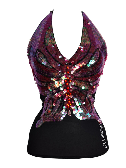 Haut en voile brodé motif papillon