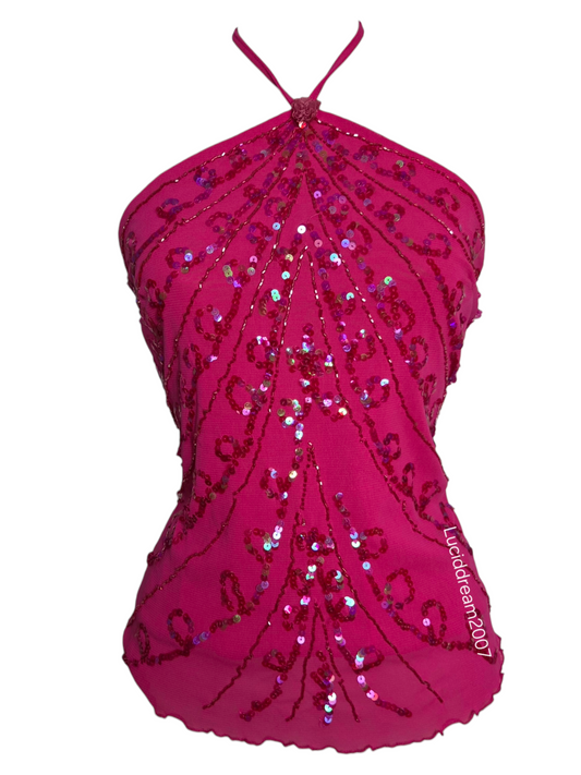 Haut en voile rose brodé