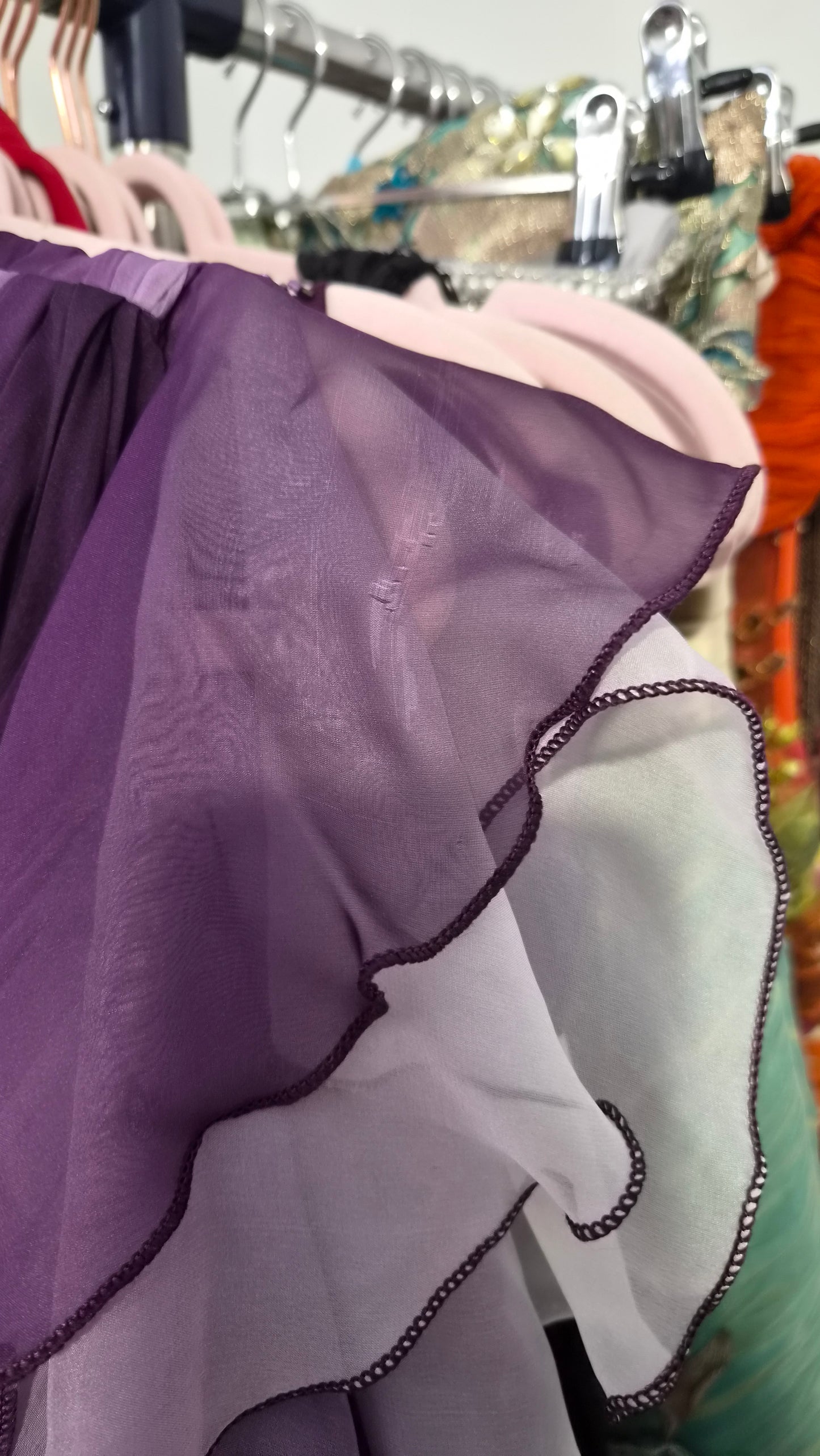 Purple ruffled voile dress