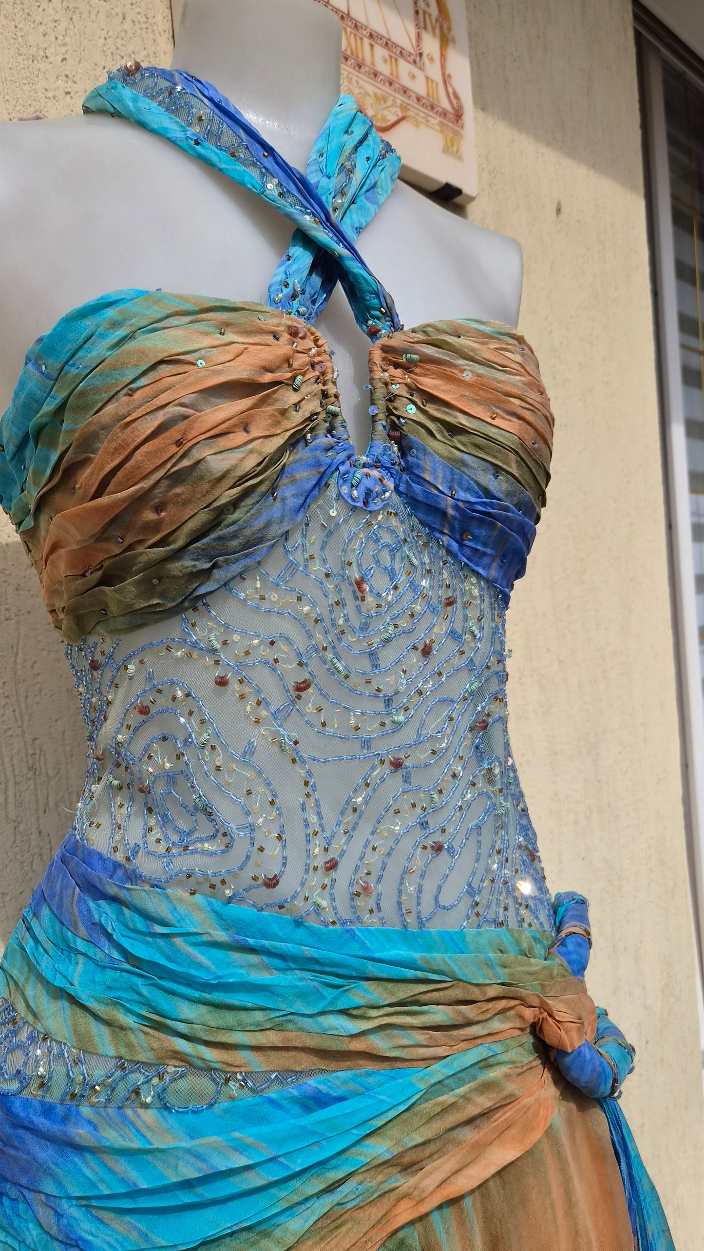 Embroidered blue and brown dress