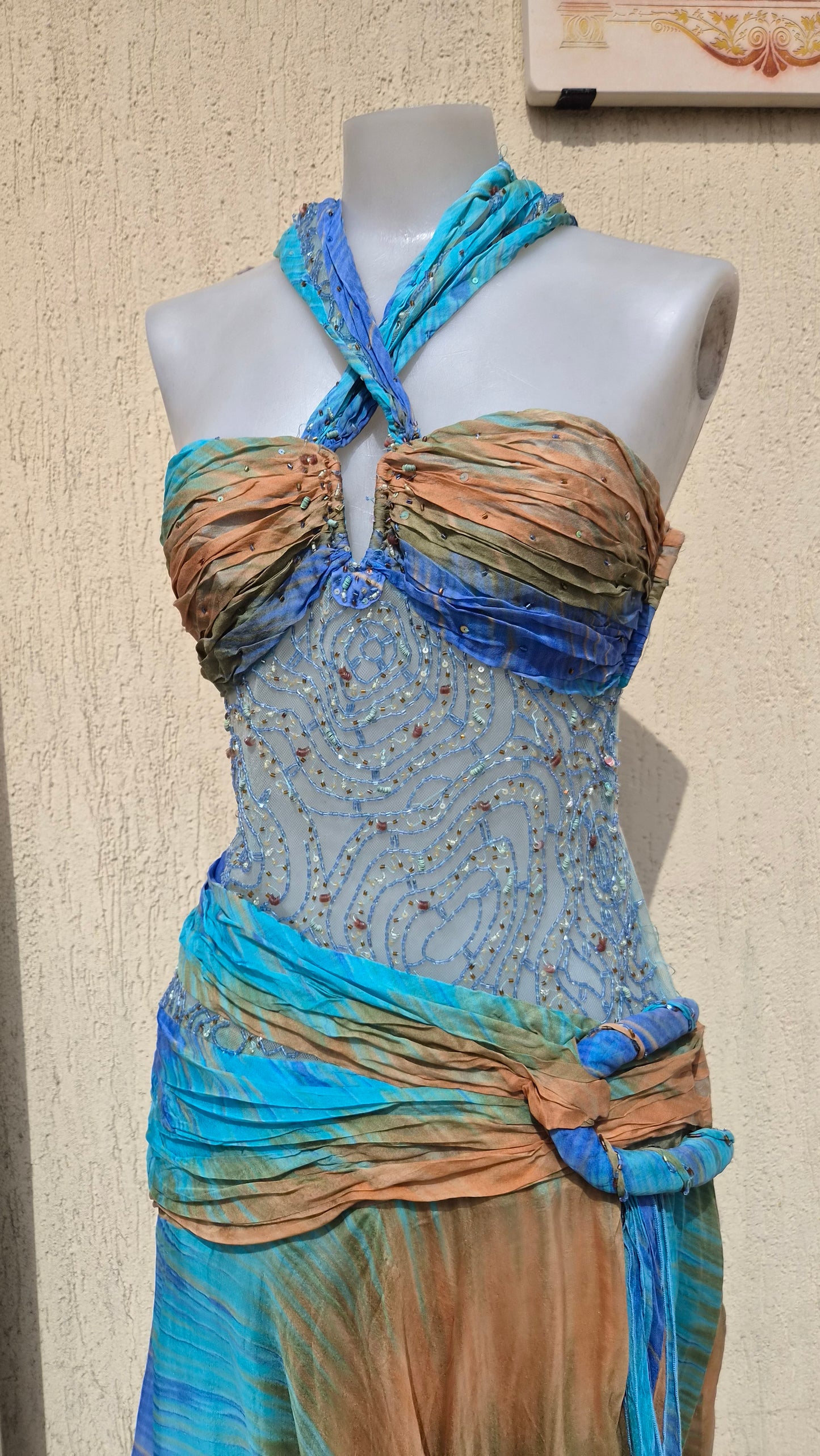 Embroidered blue and brown dress