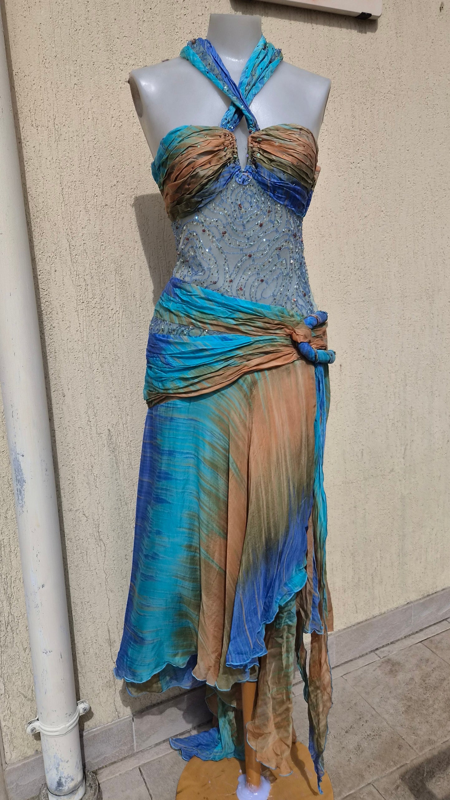 Embroidered blue and brown dress