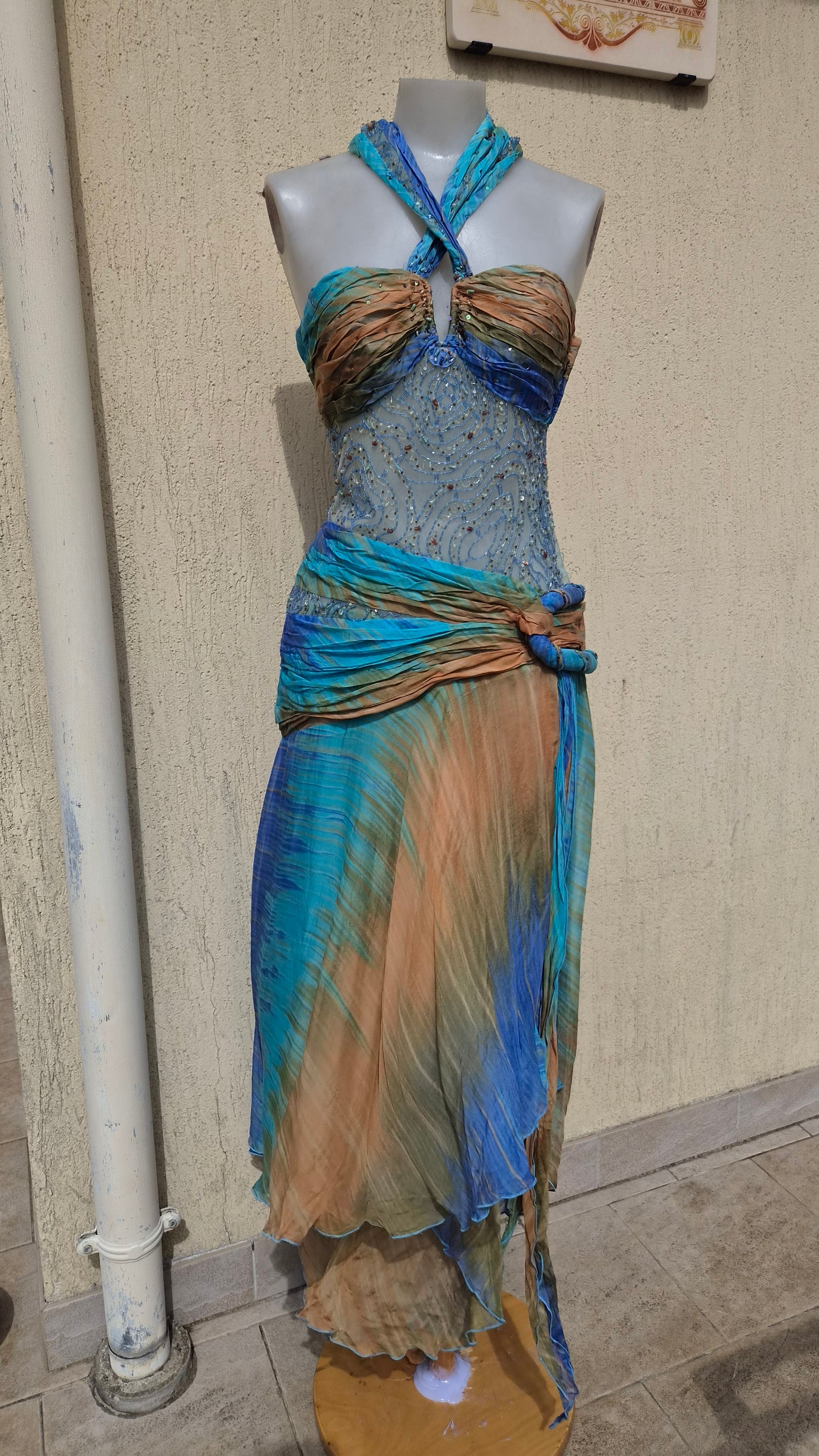 Embroidered blue and brown dress