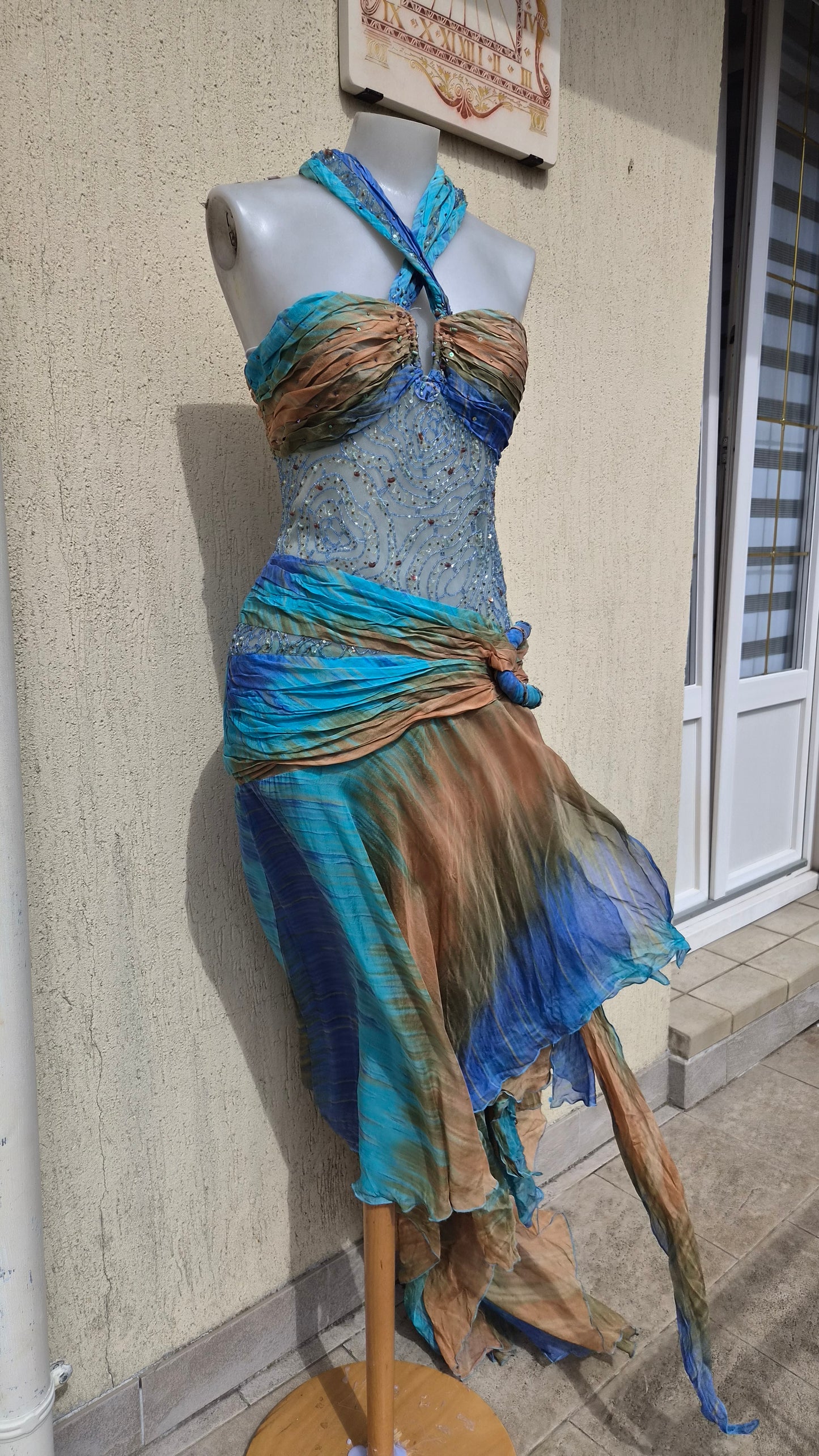 Embroidered blue and brown dress