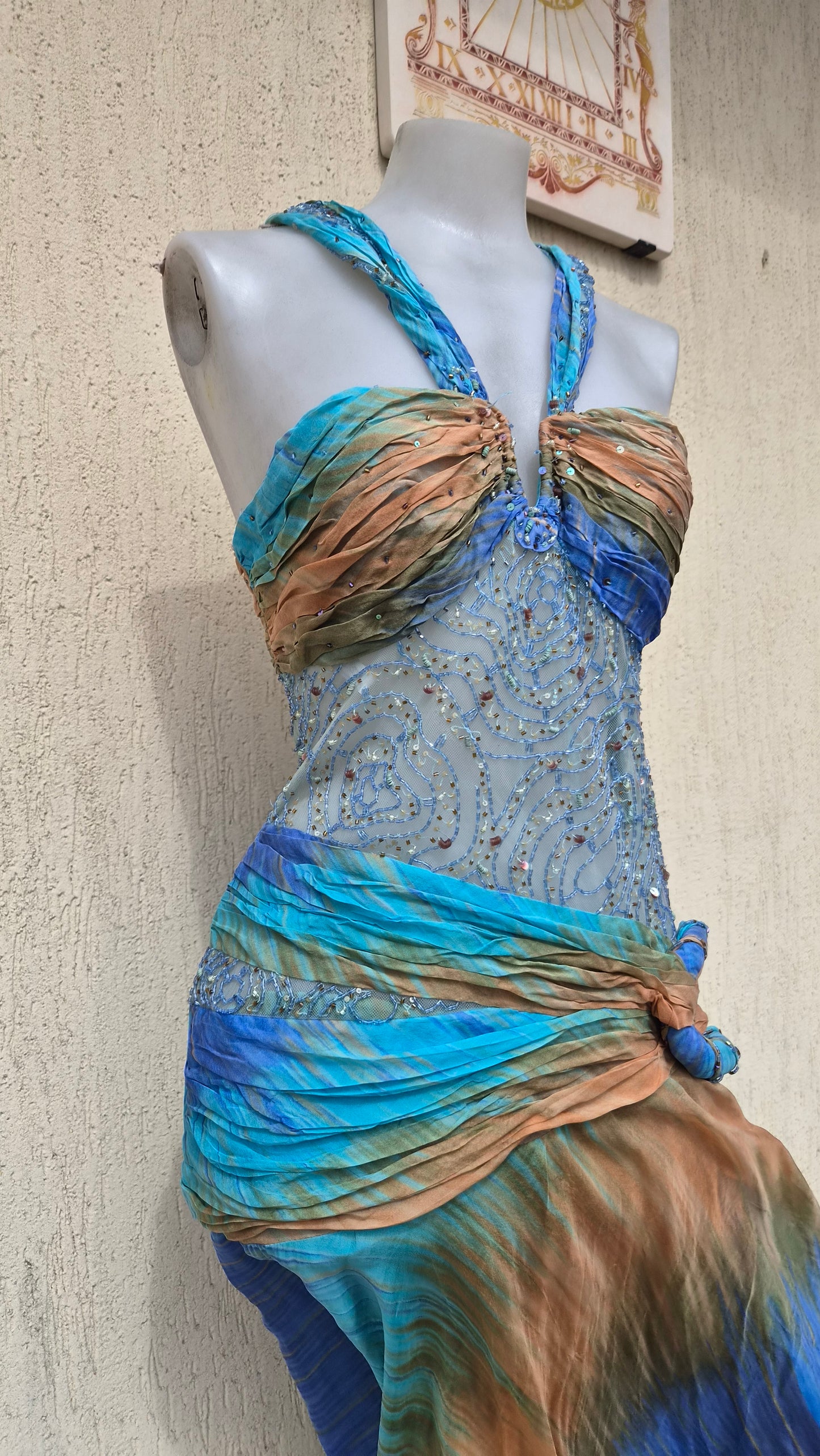 Embroidered blue and brown dress