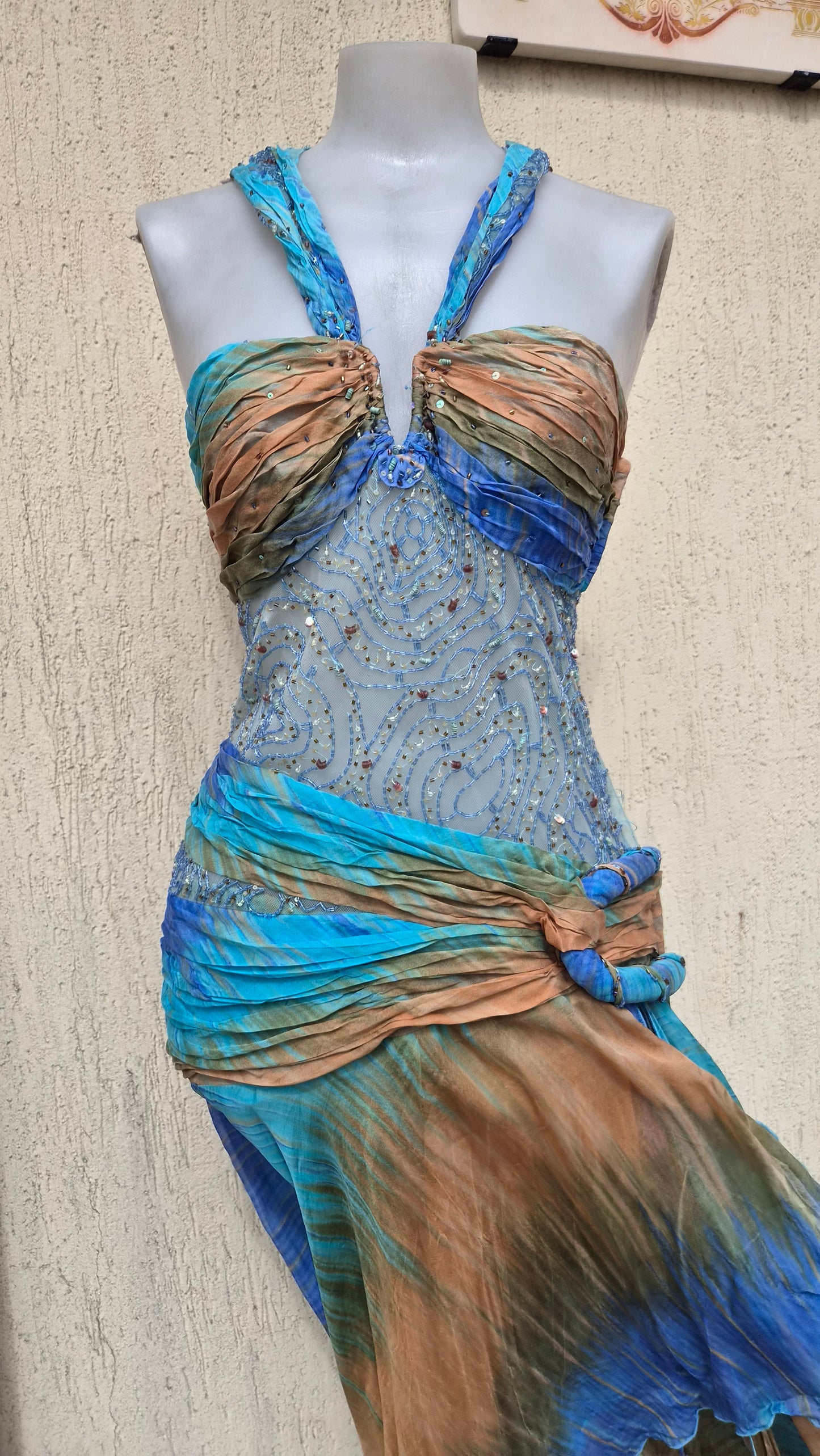 Embroidered blue and brown dress