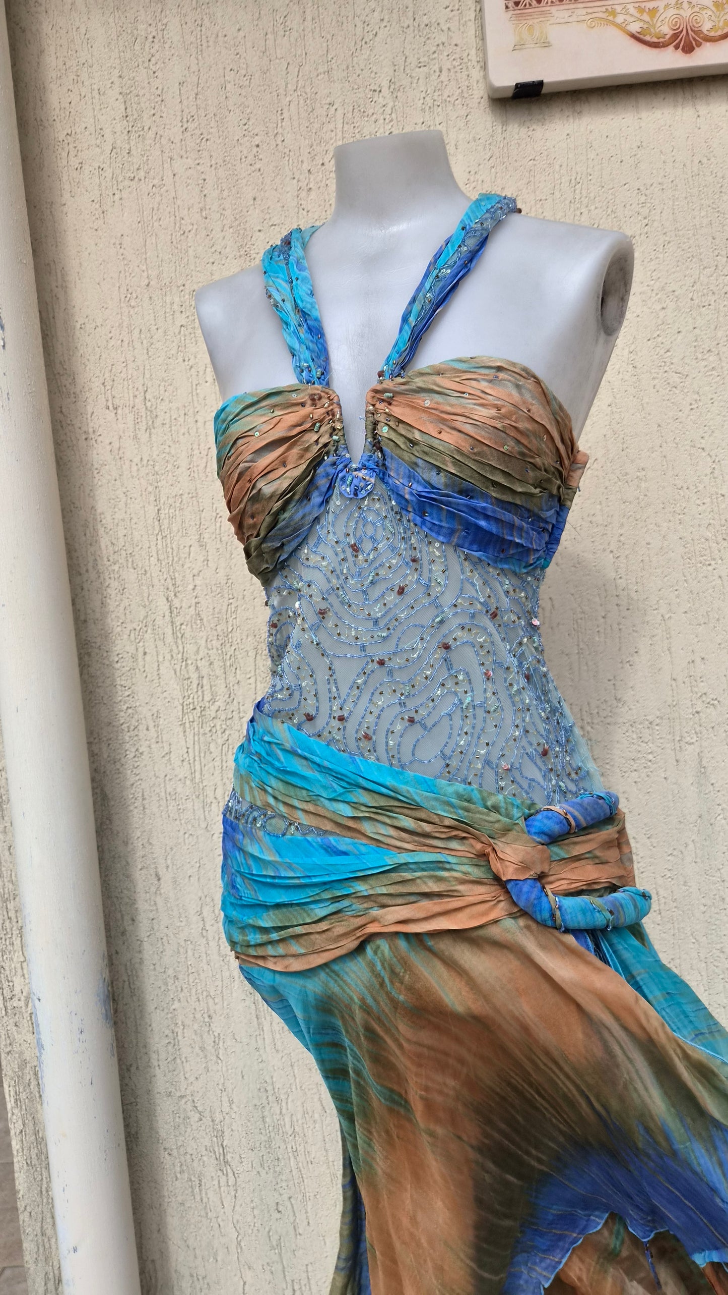 Embroidered blue and brown dress