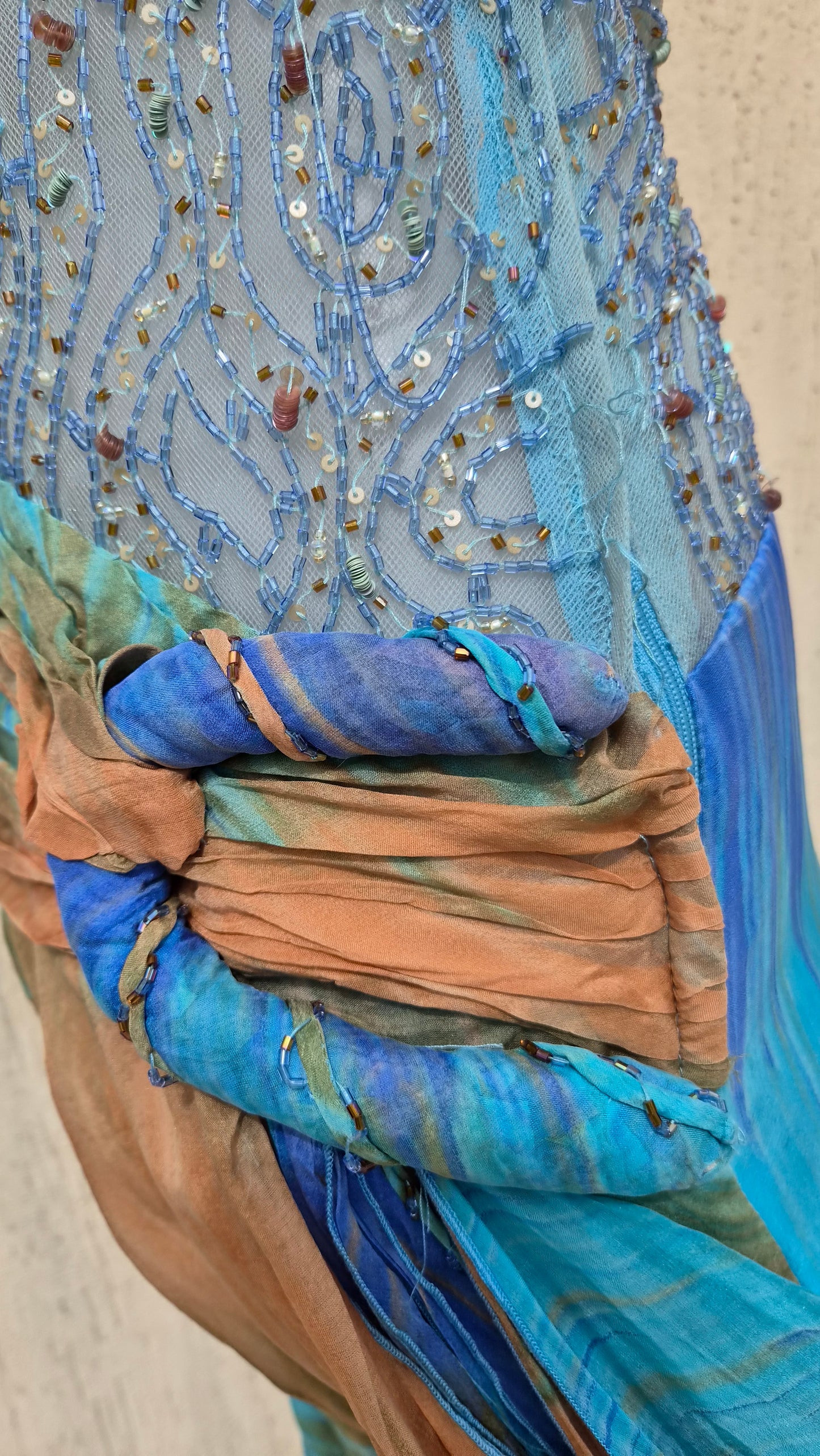 Embroidered blue and brown dress