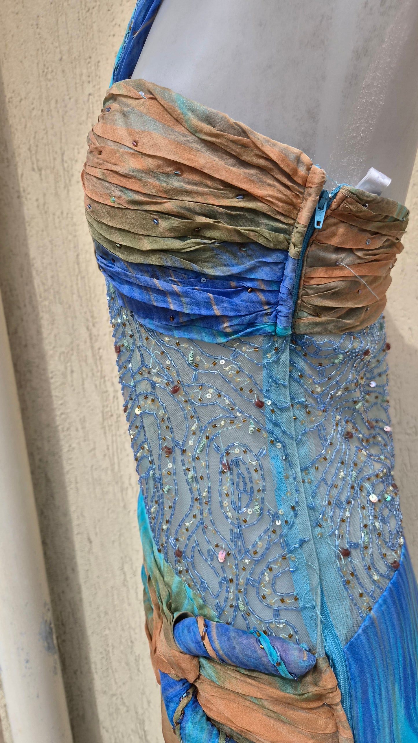 Embroidered blue and brown dress