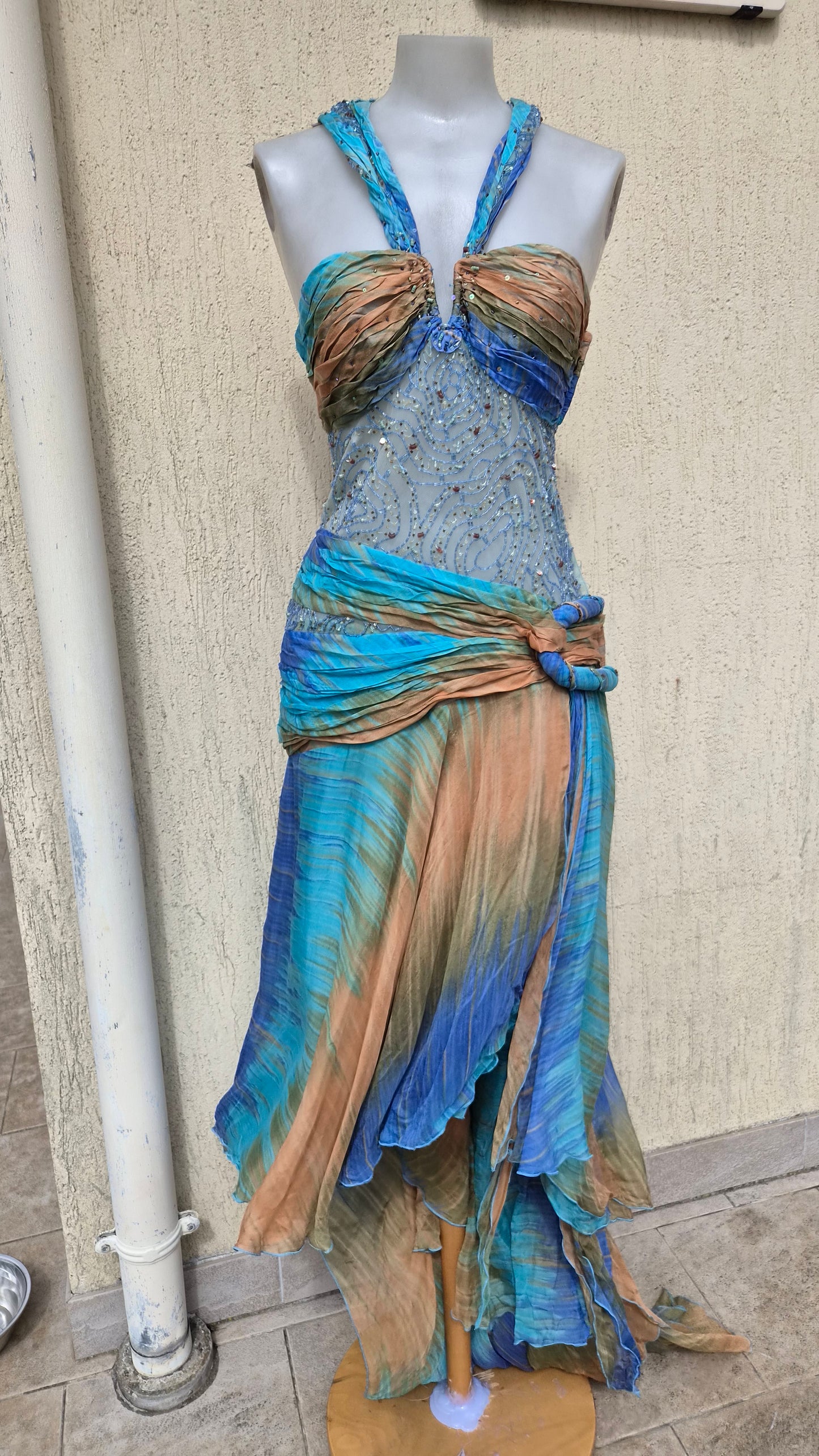 Embroidered blue and brown dress