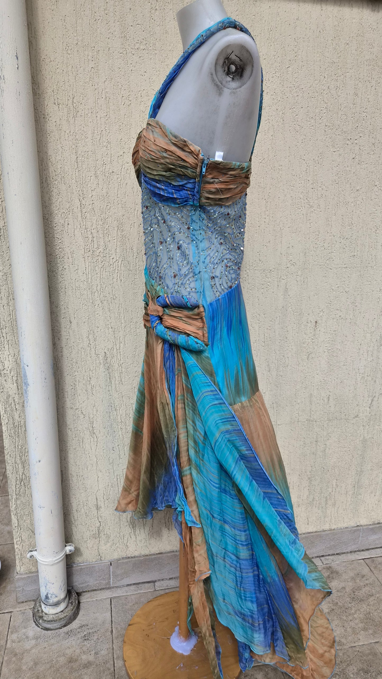 Embroidered blue and brown dress