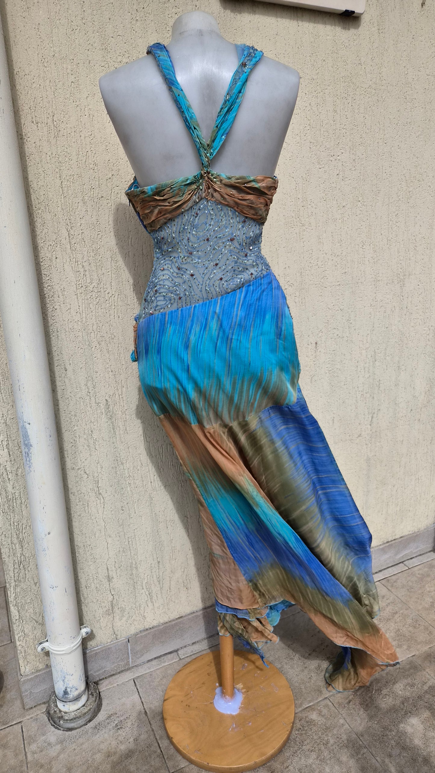 Embroidered blue and brown dress