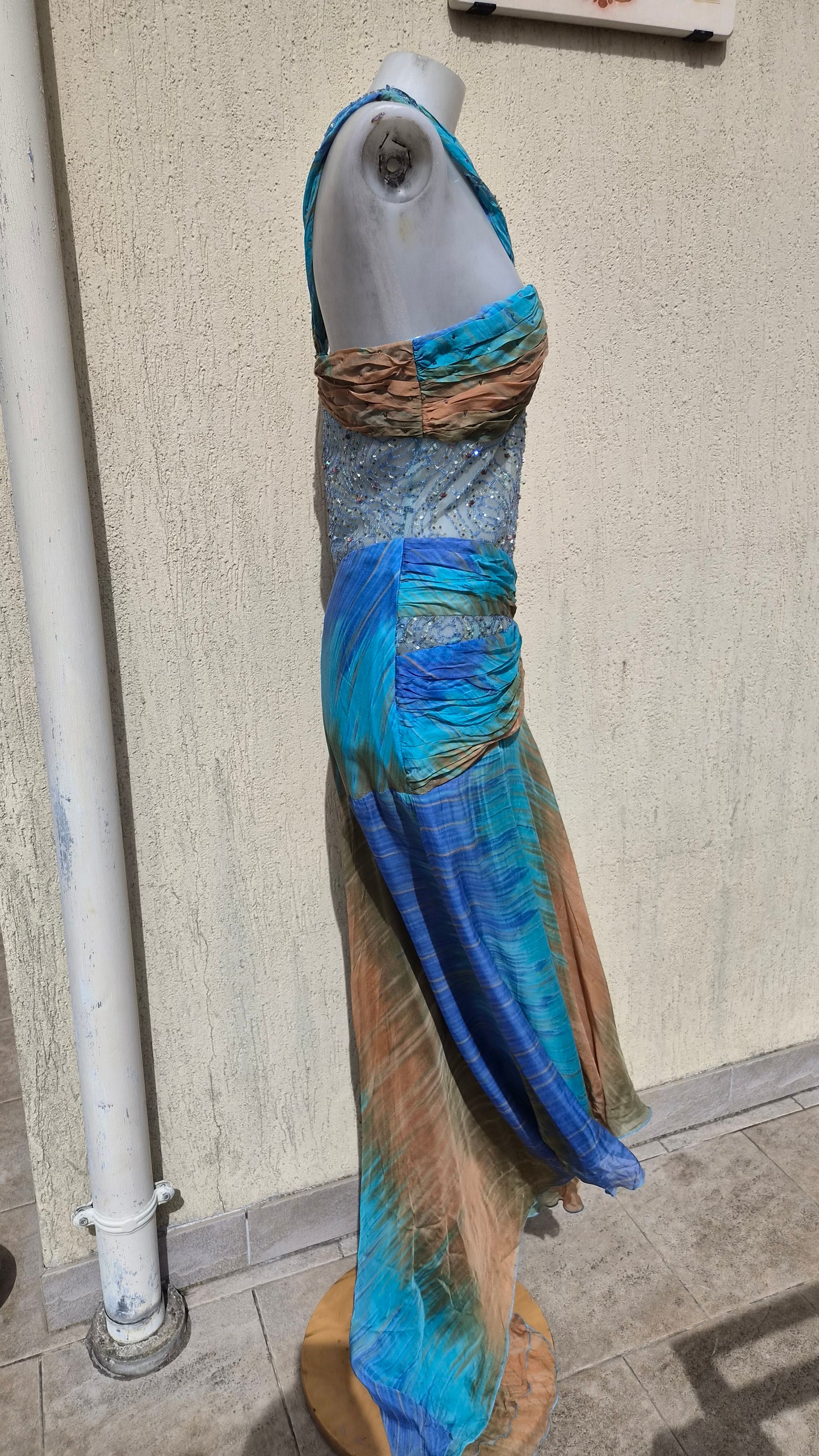 Embroidered blue and brown dress