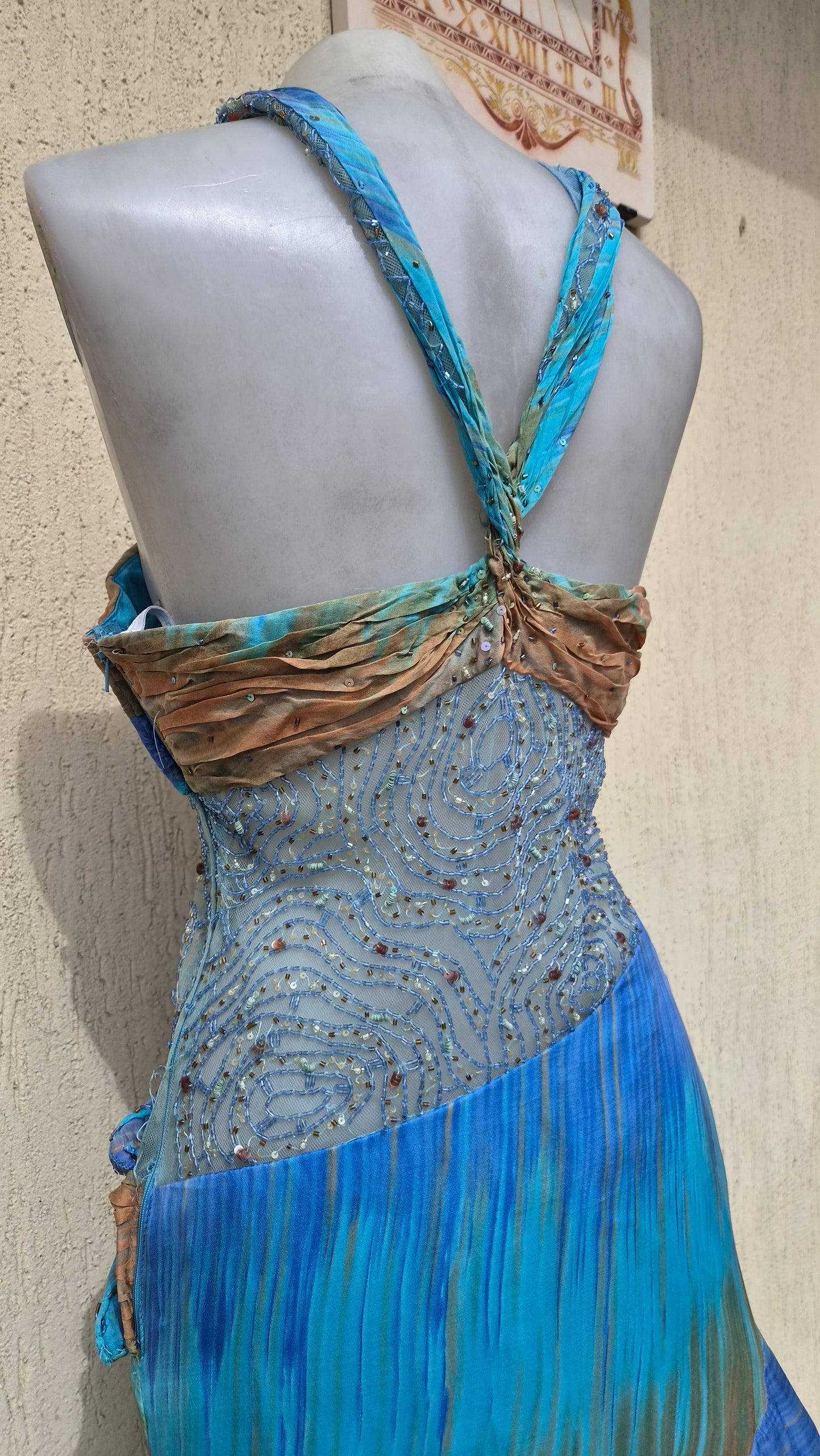 Embroidered blue and brown dress
