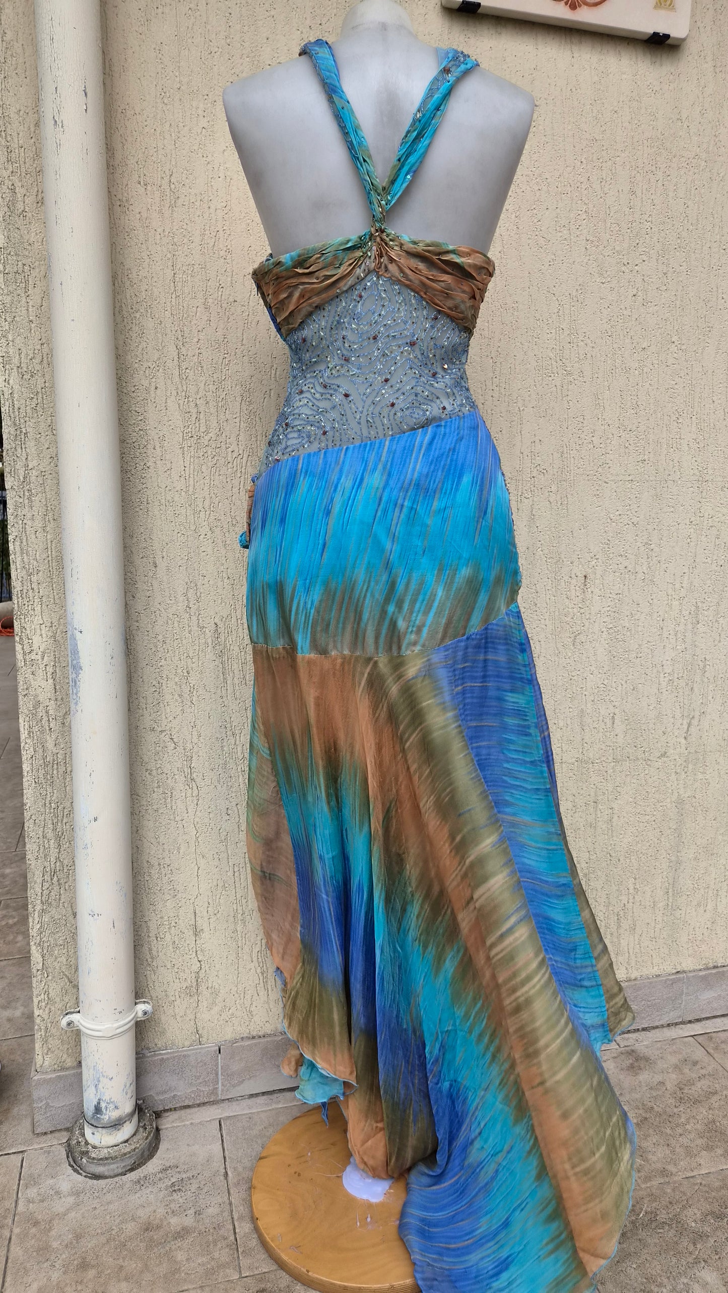 Embroidered blue and brown dress