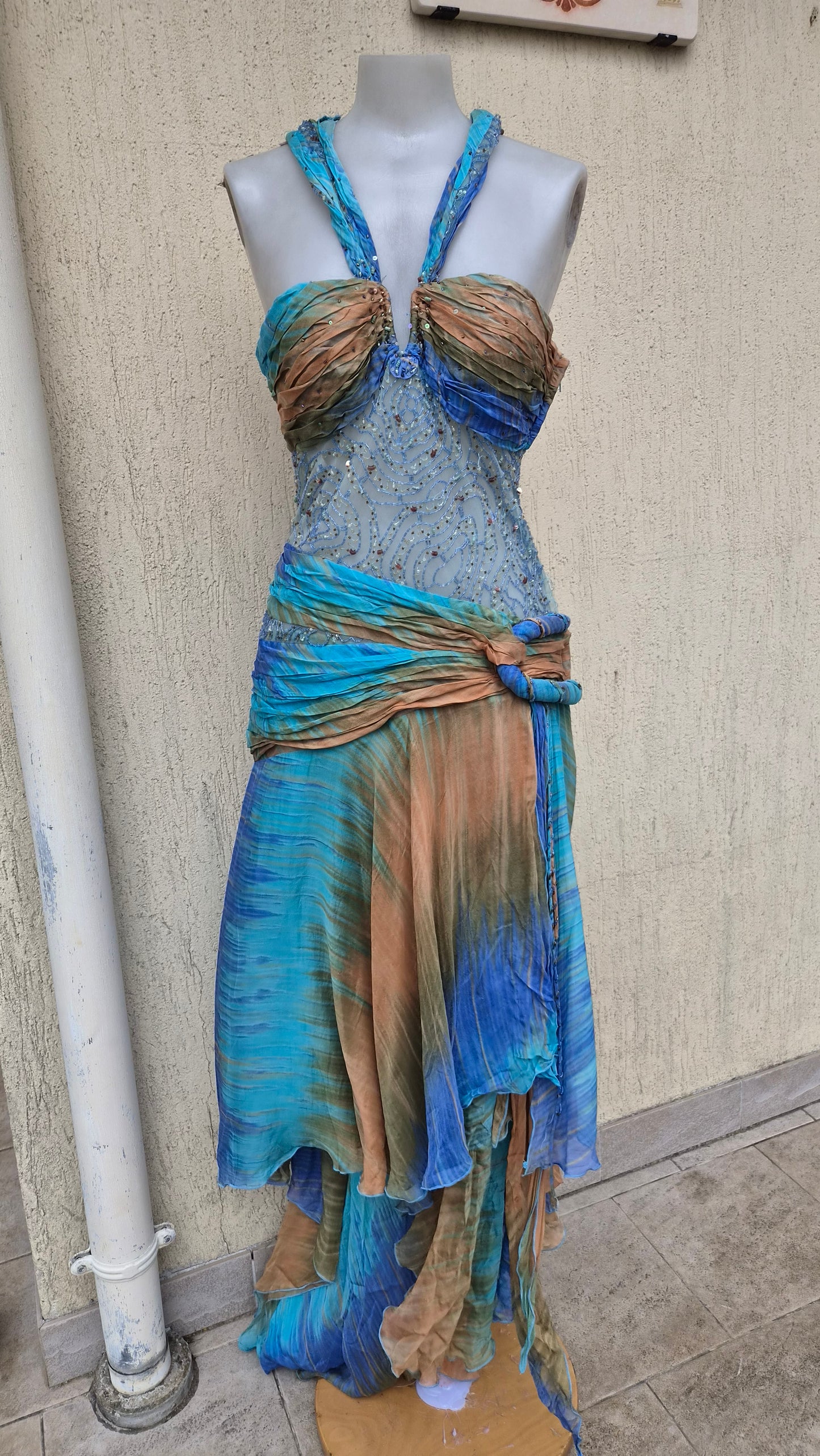 Embroidered blue and brown dress