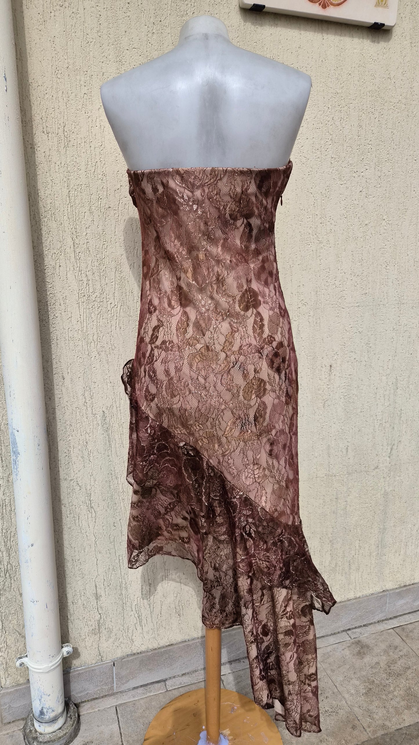 Robe bustier en dentelle marron