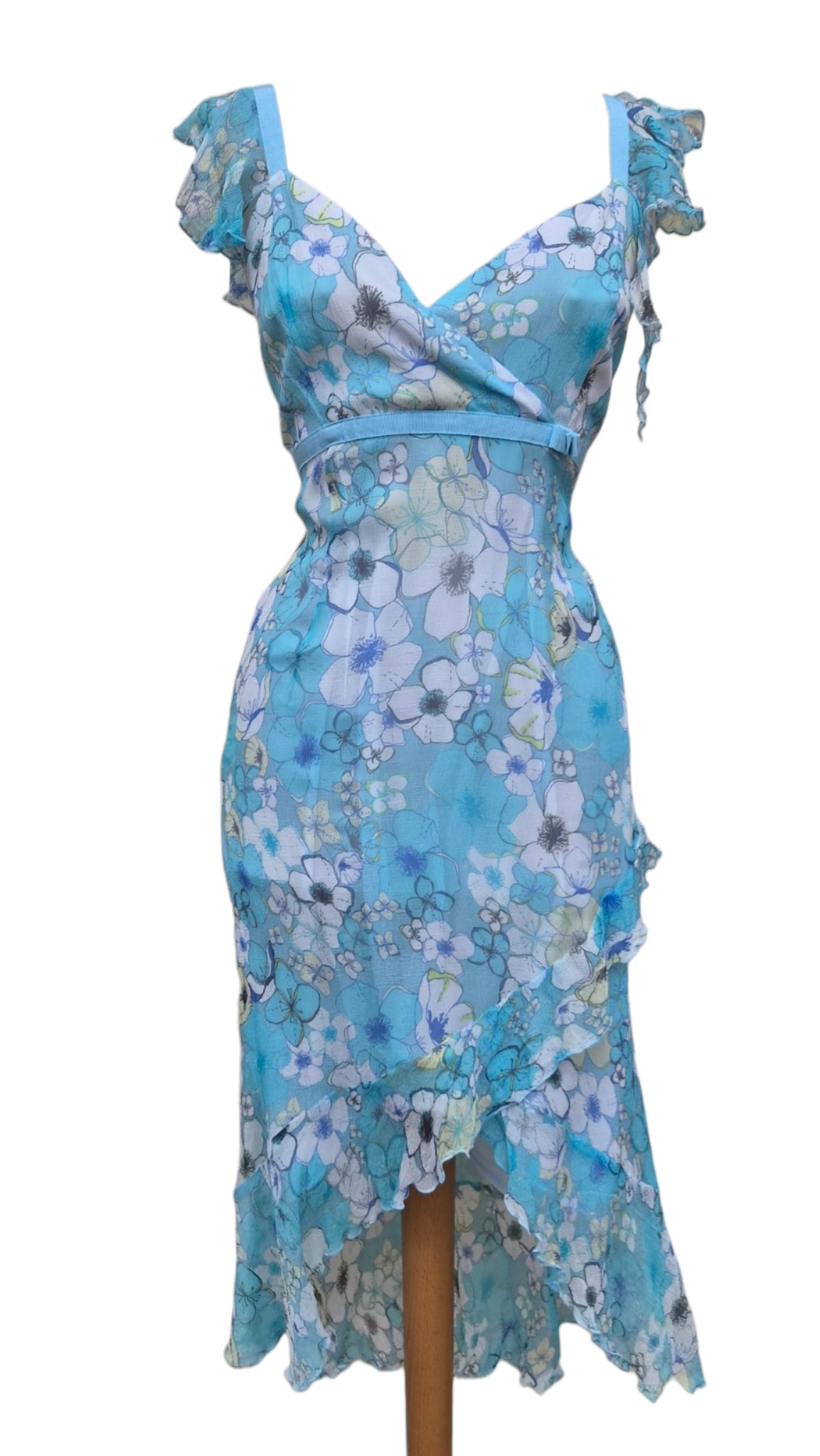 Blue floral silk dress
