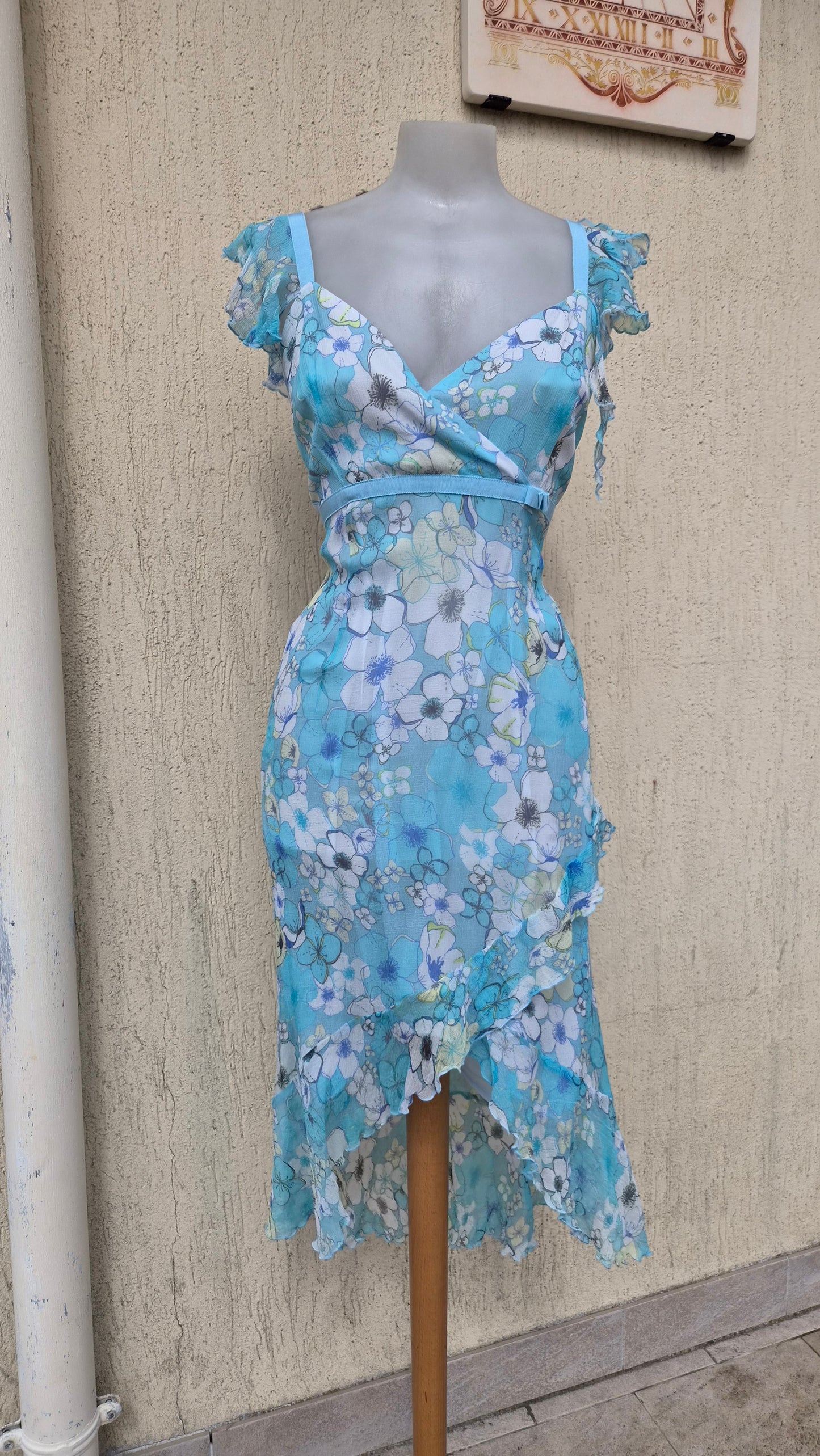 Blue floral silk dress