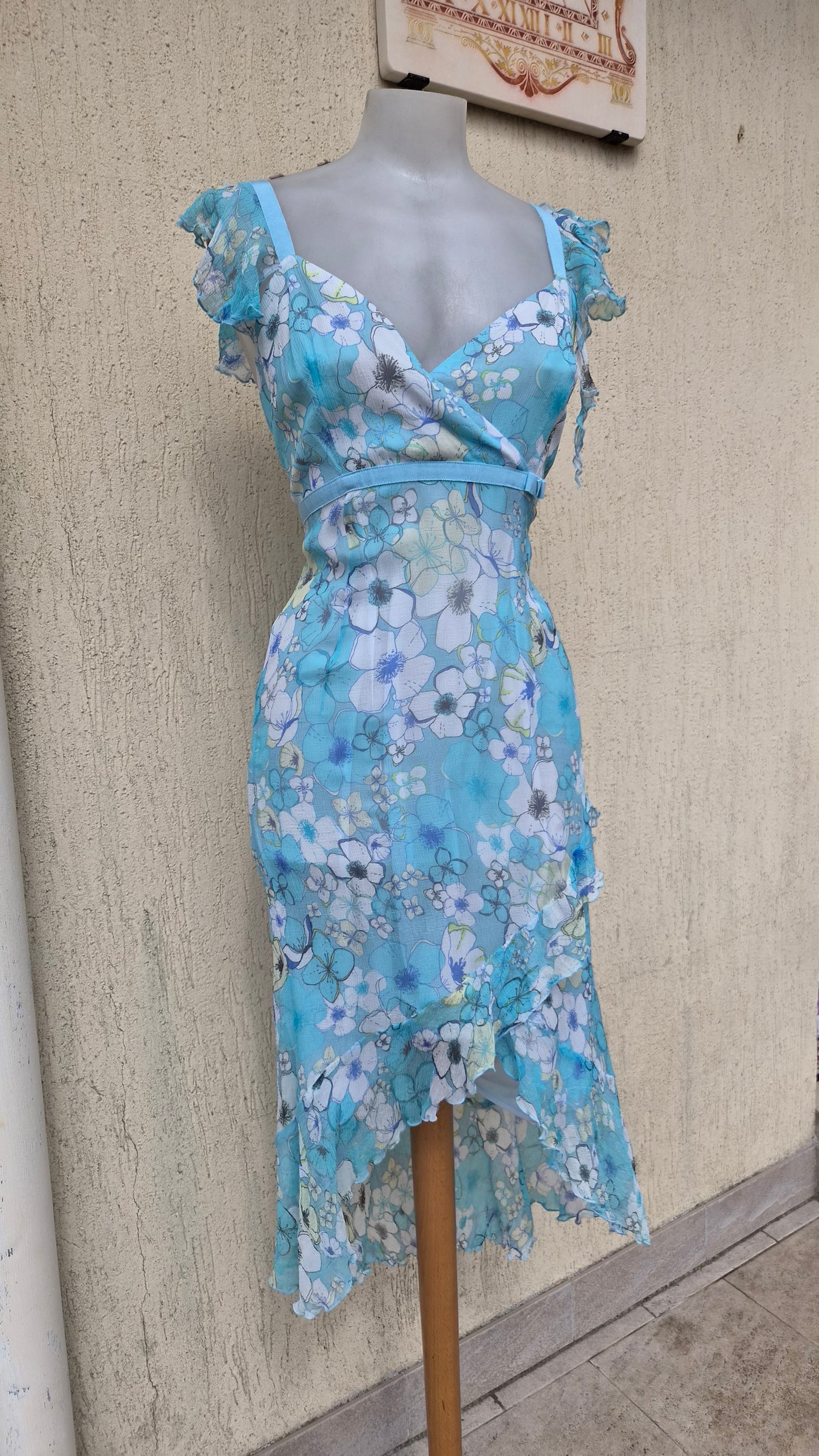 Blue floral silk dress