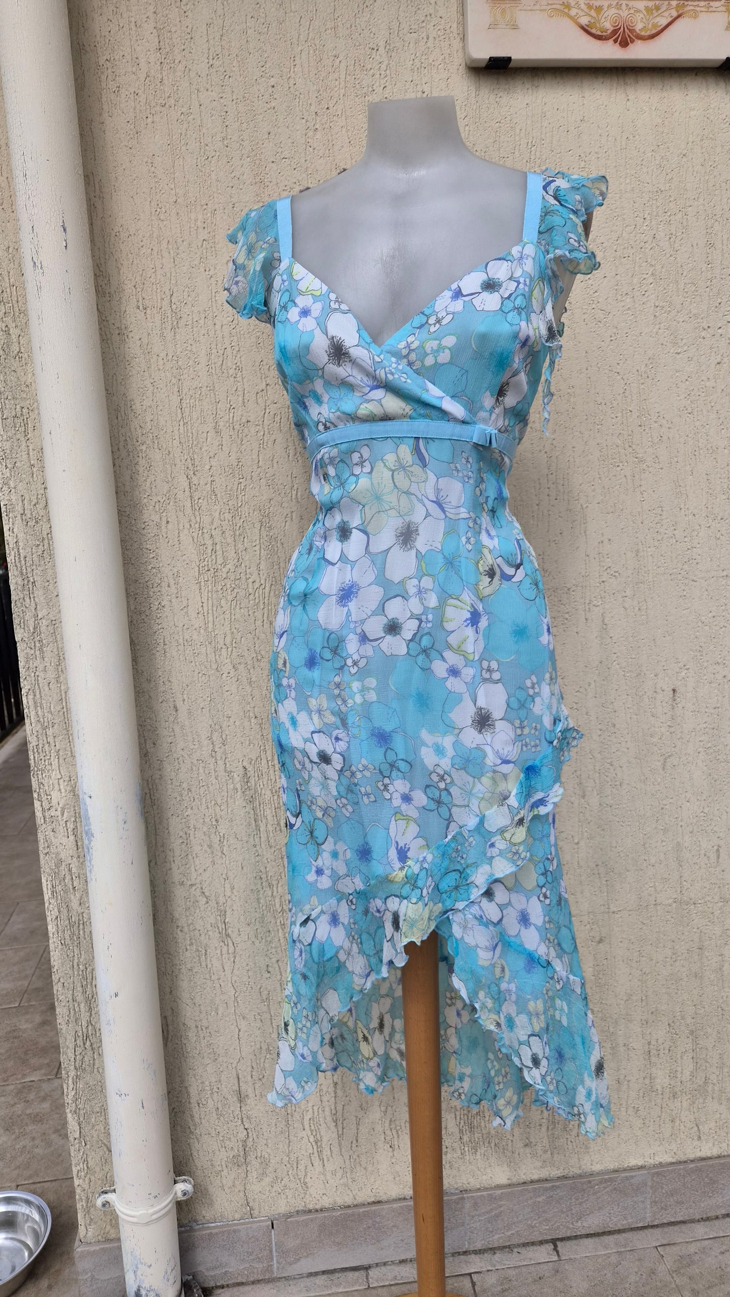 Blue floral silk dress