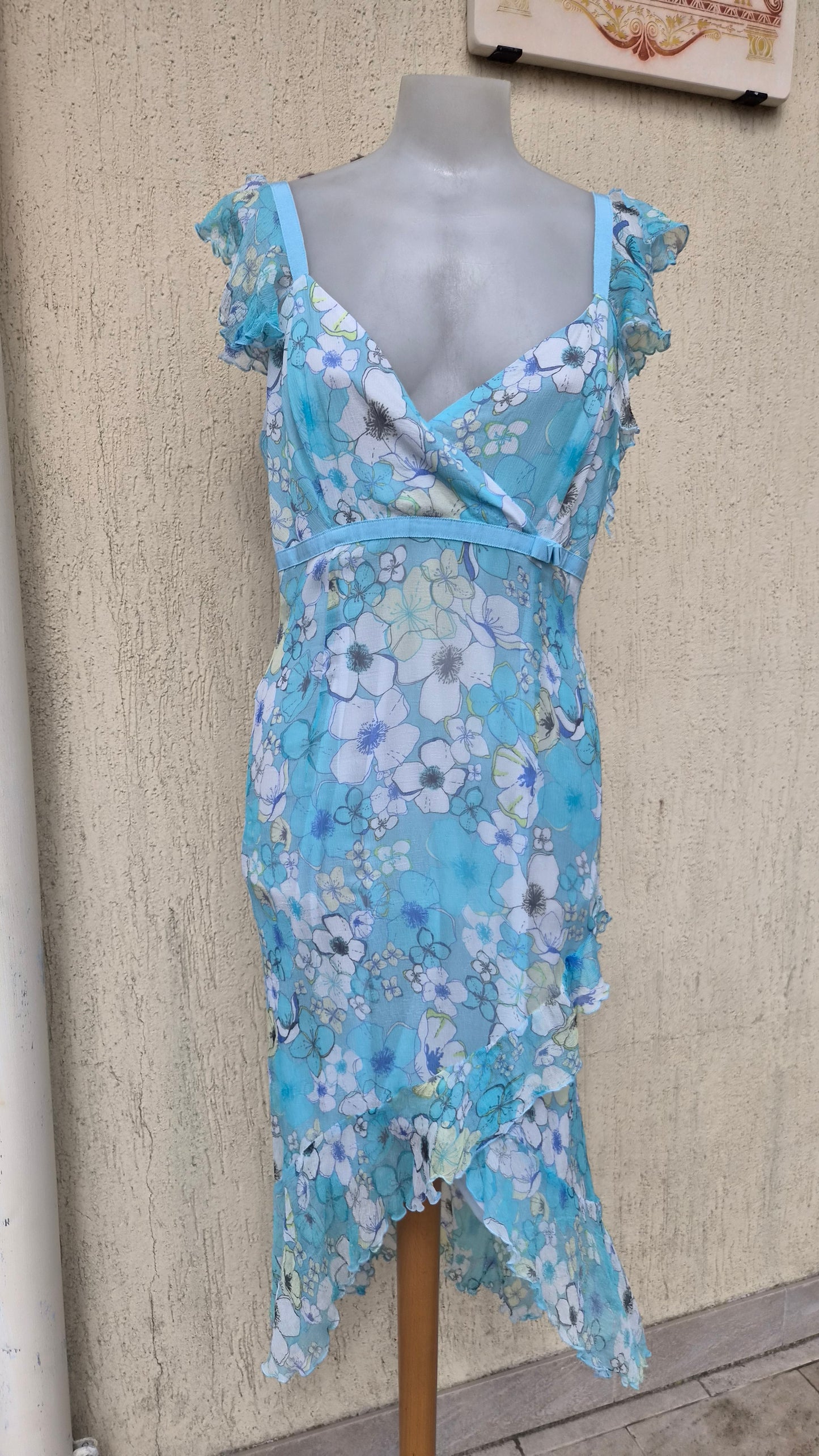 Blue floral silk dress