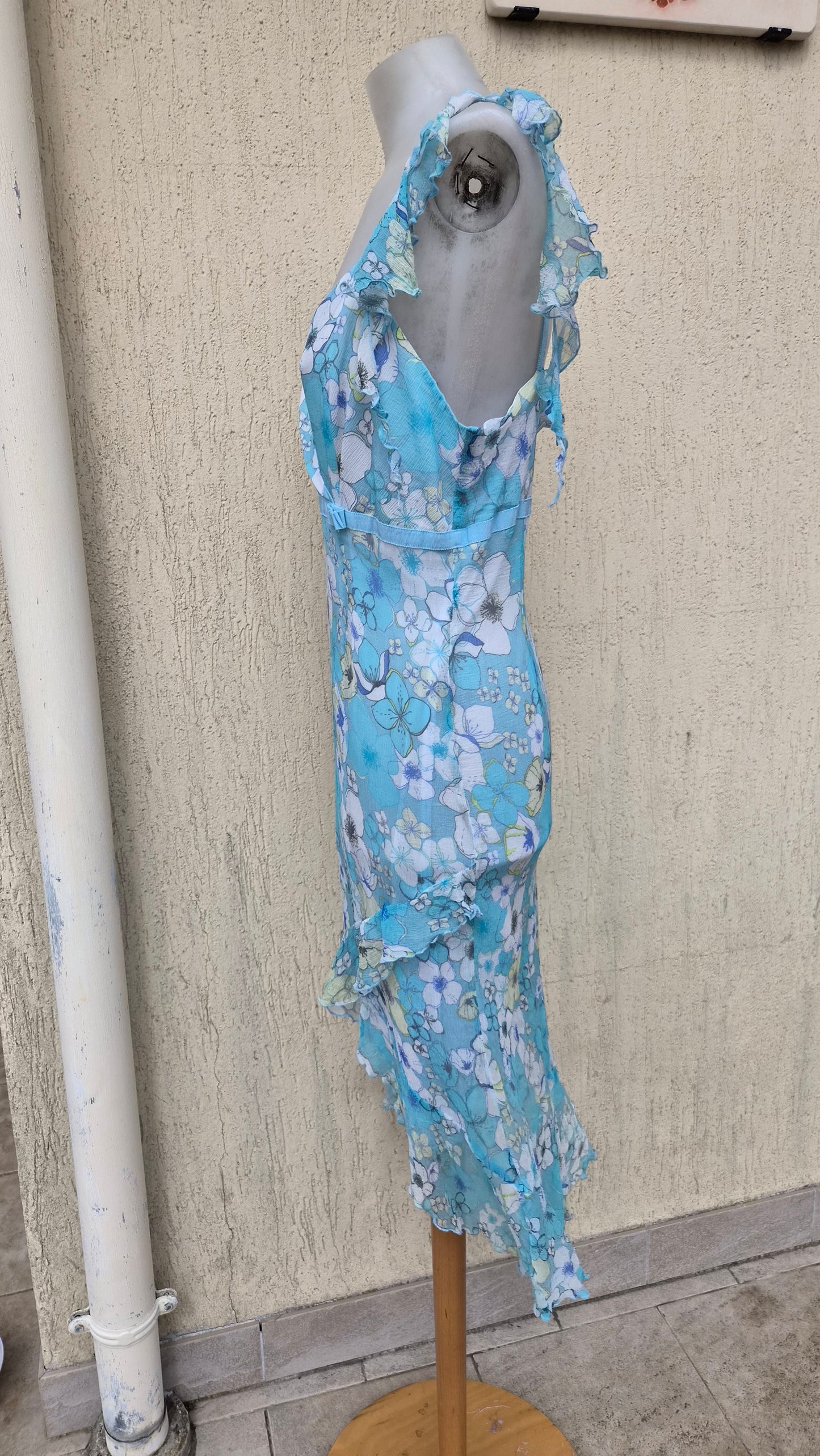 Blue floral silk dress