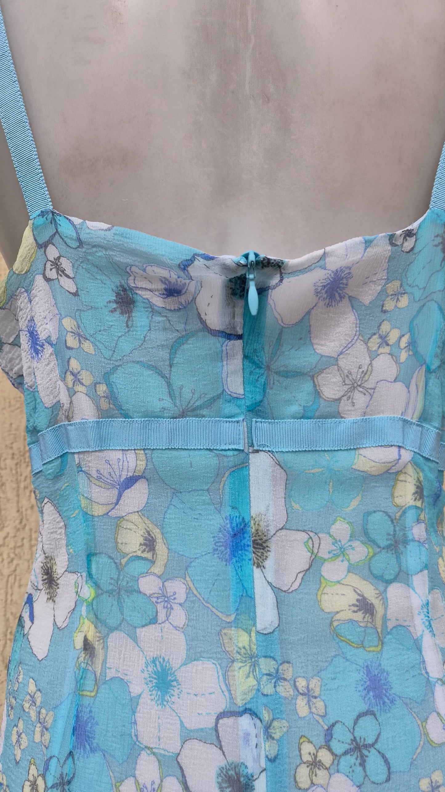 Blue floral silk dress