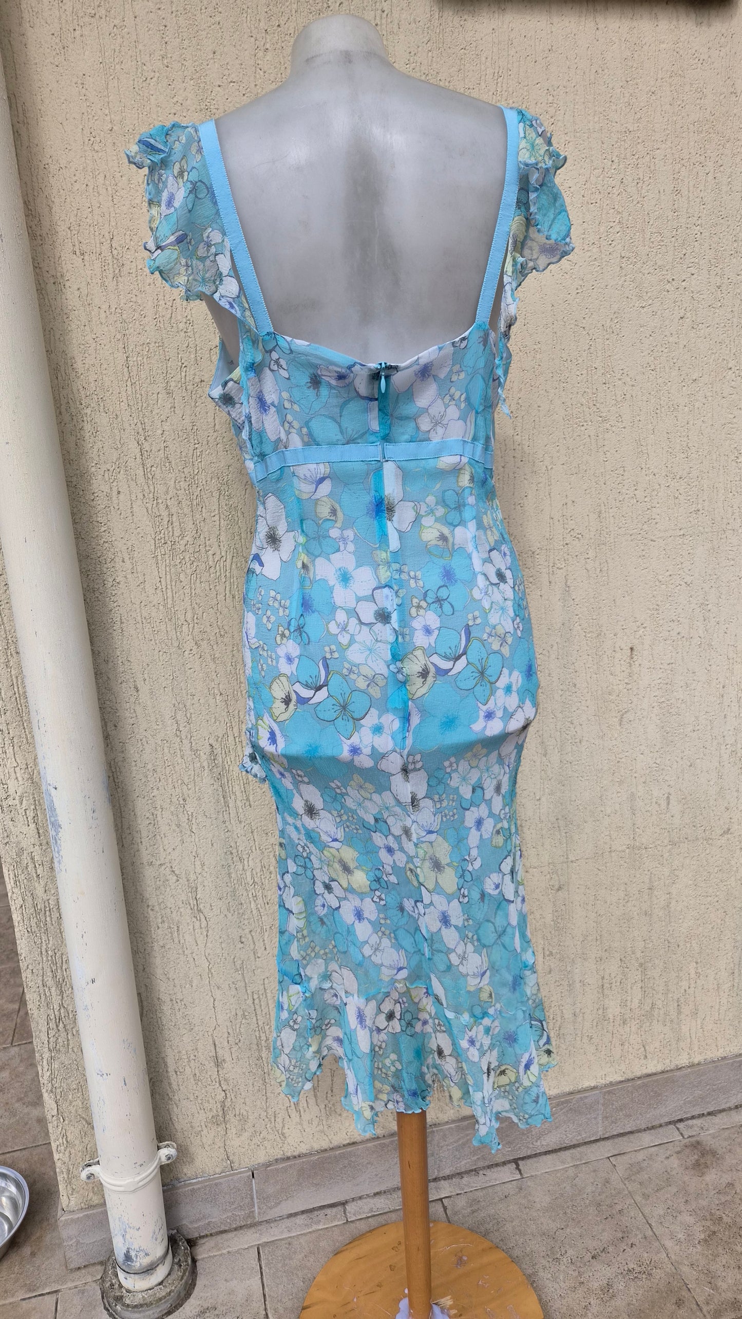 Blue floral silk dress