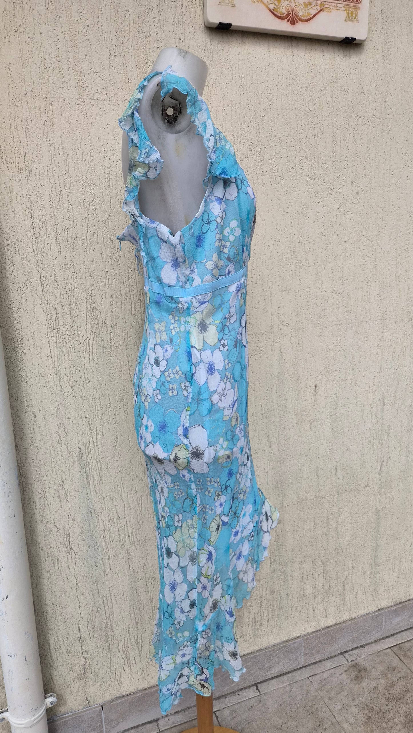 Blue floral silk dress