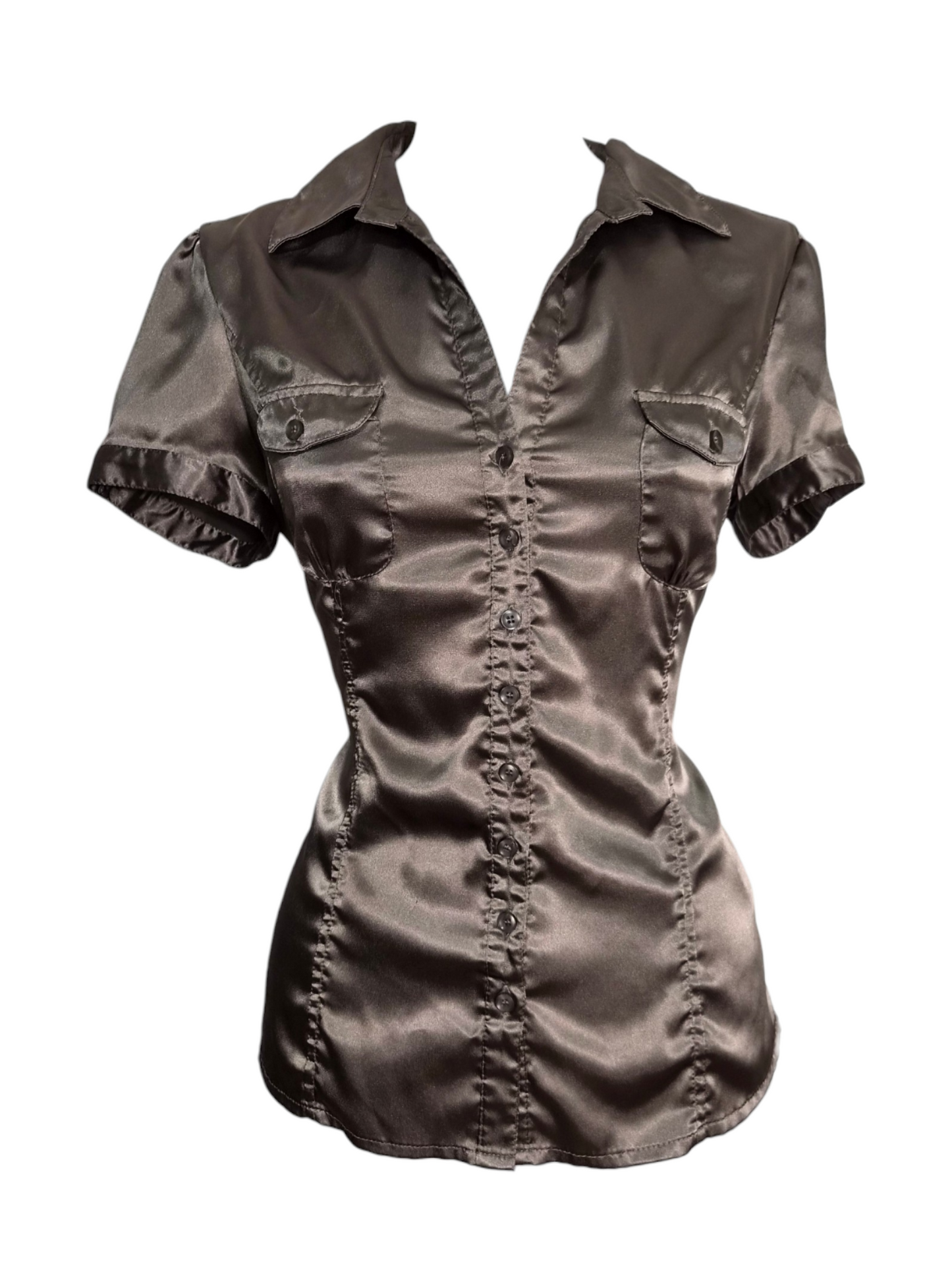 Short-sleeved satin blouse