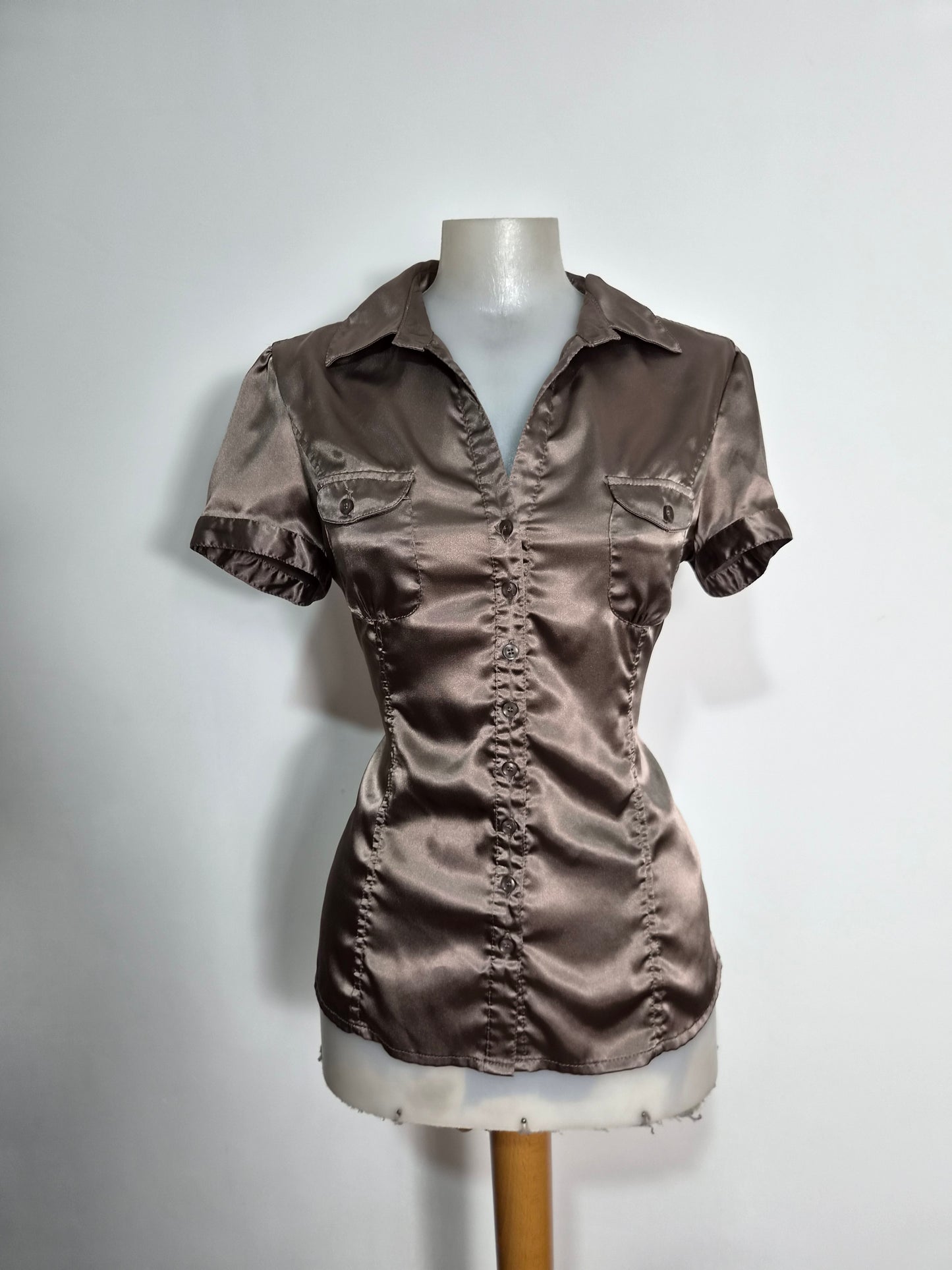 Short-sleeved satin blouse