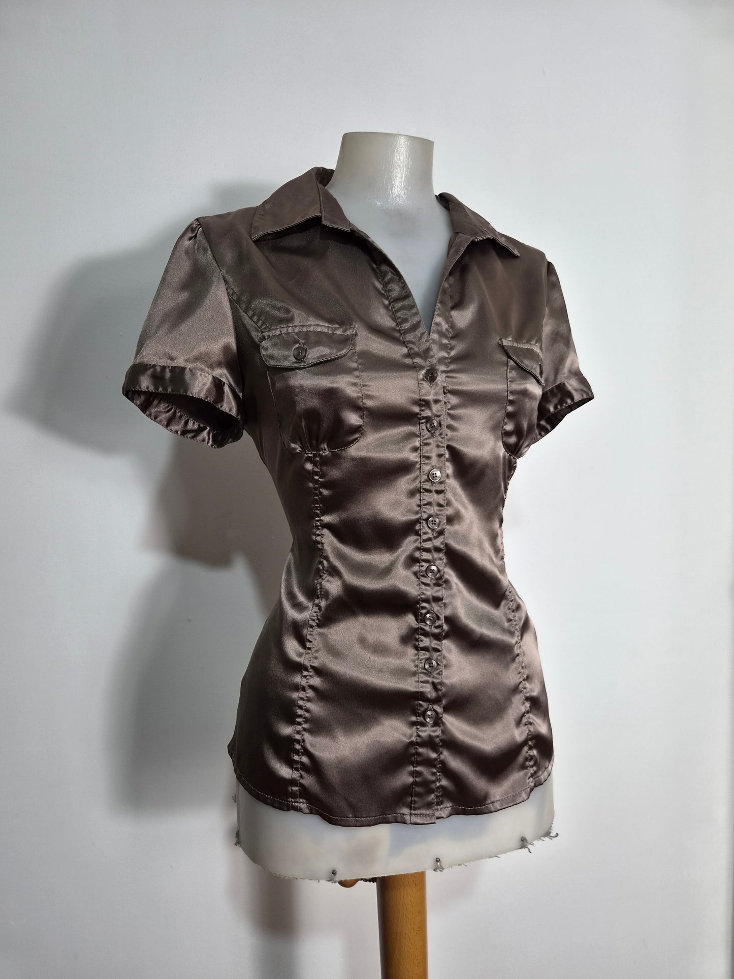 Short-sleeved satin blouse