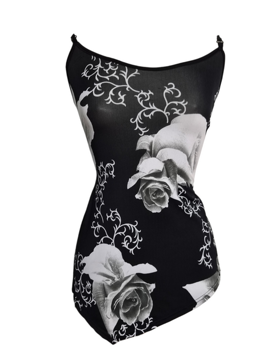 Haut asymétrique noir motif fleur