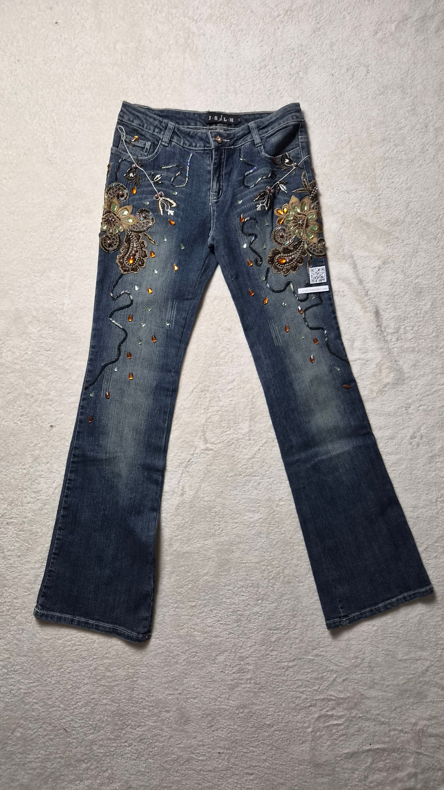 Pantalon denim brodé