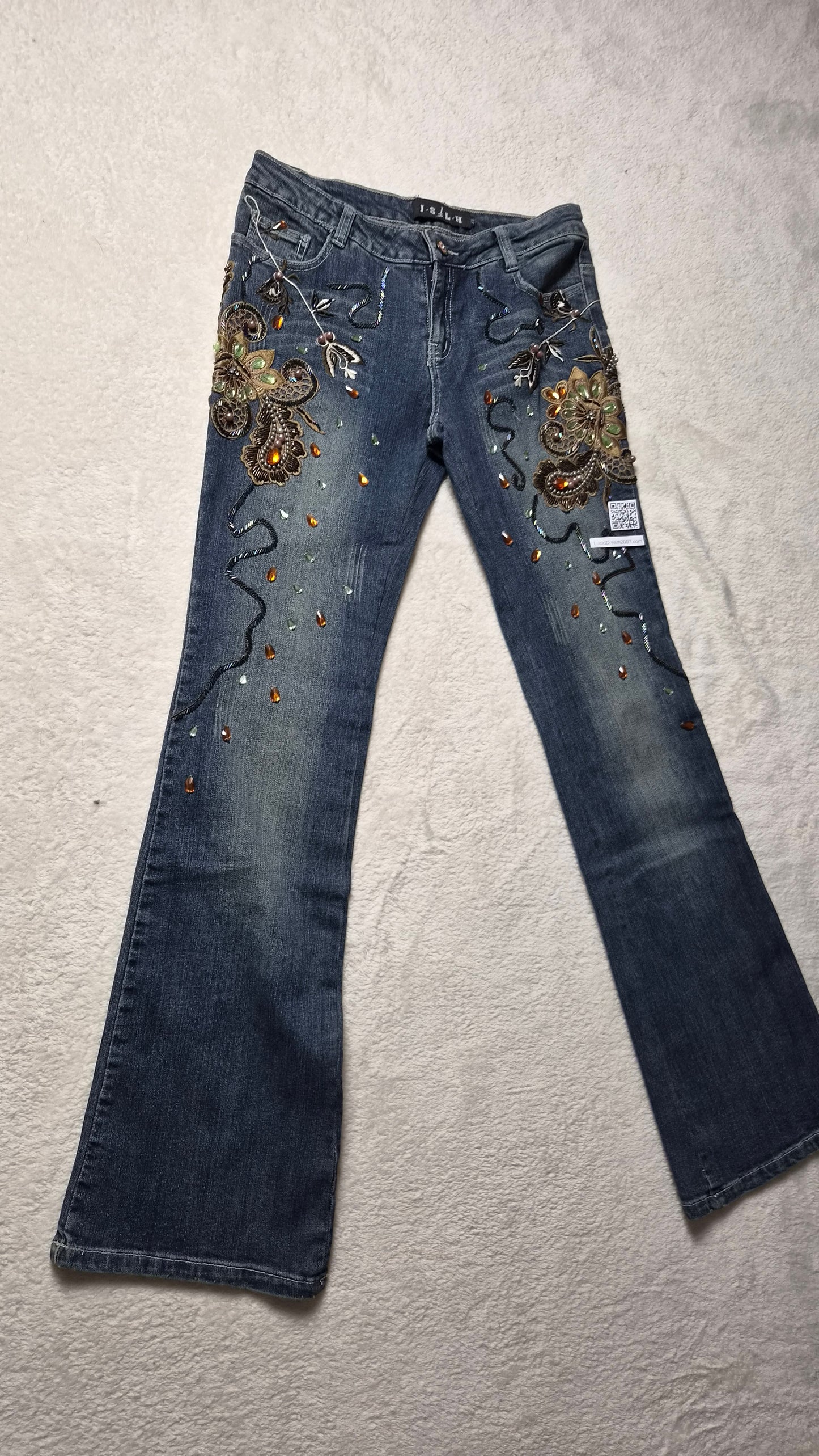 Pantalon denim brodé
