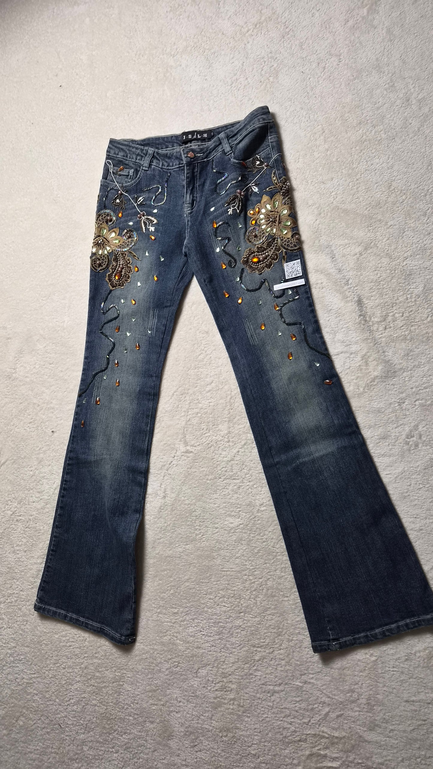 Pantalon denim brodé