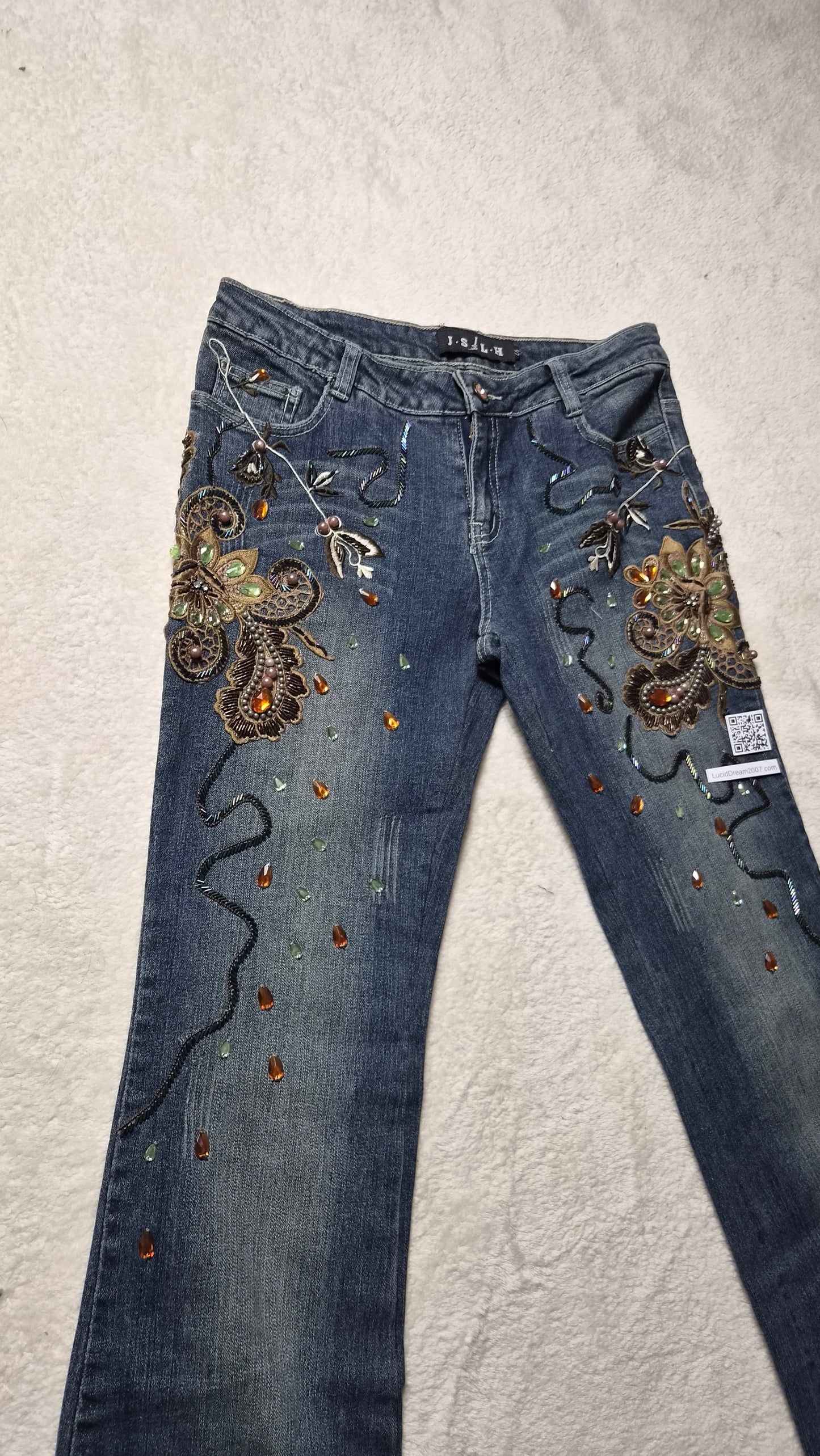 Pantalon denim brodé