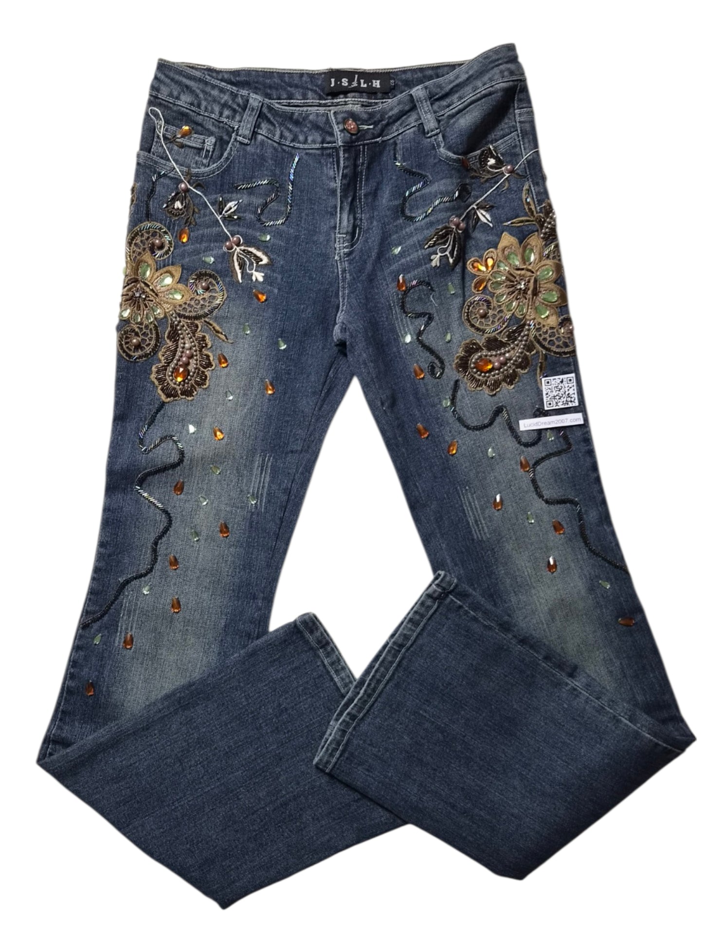 Pantalon denim brodé