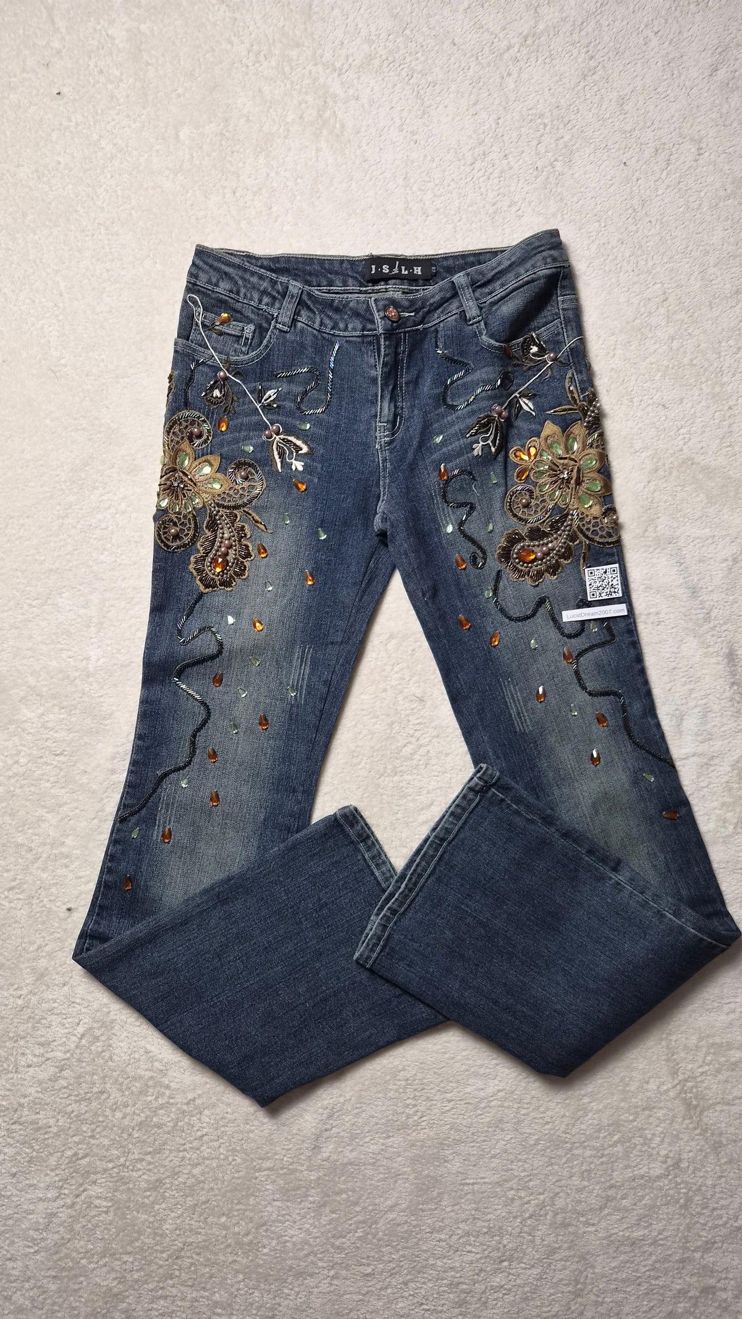 Pantalon denim brodé