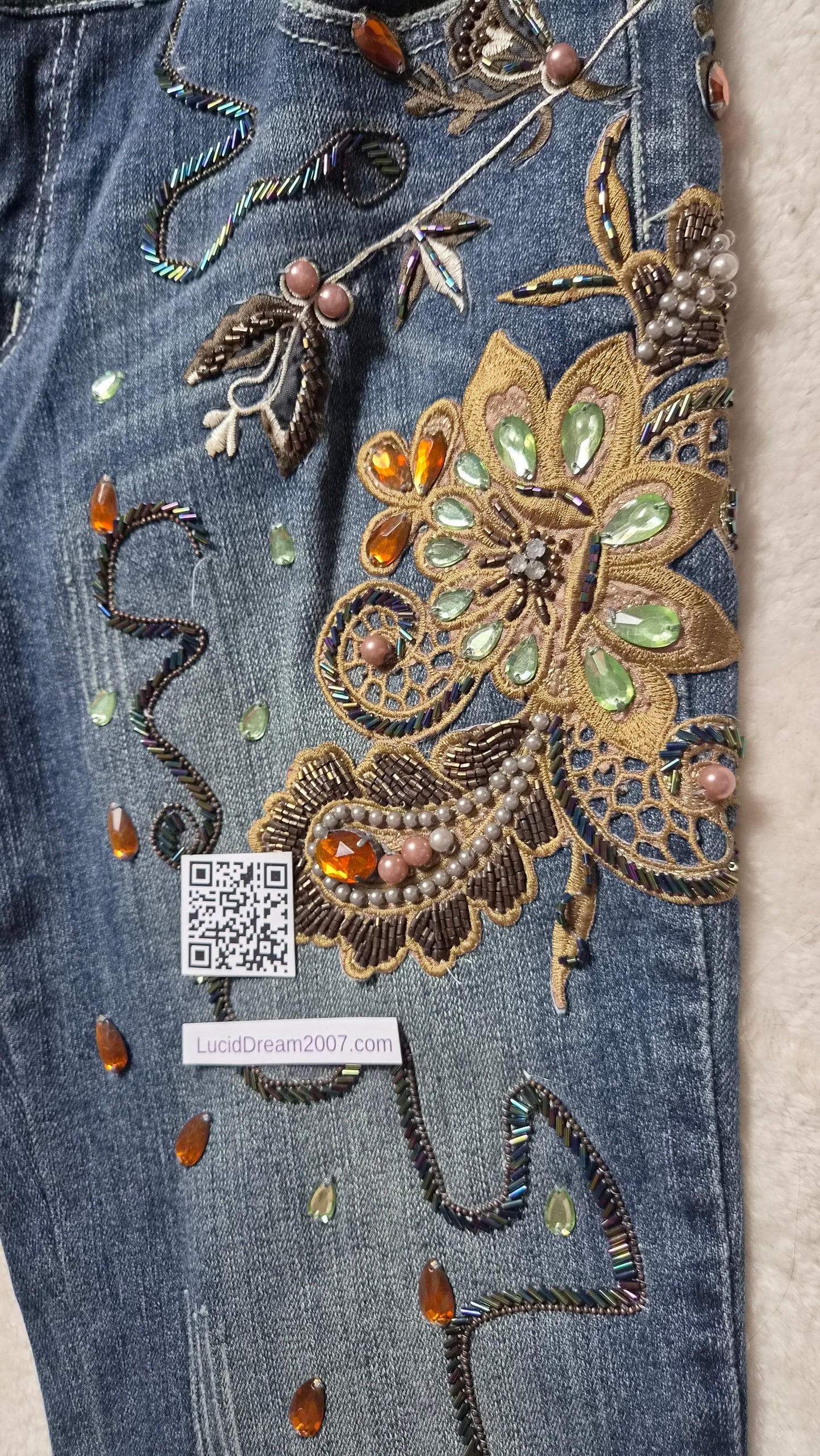 Pantalon denim brodé