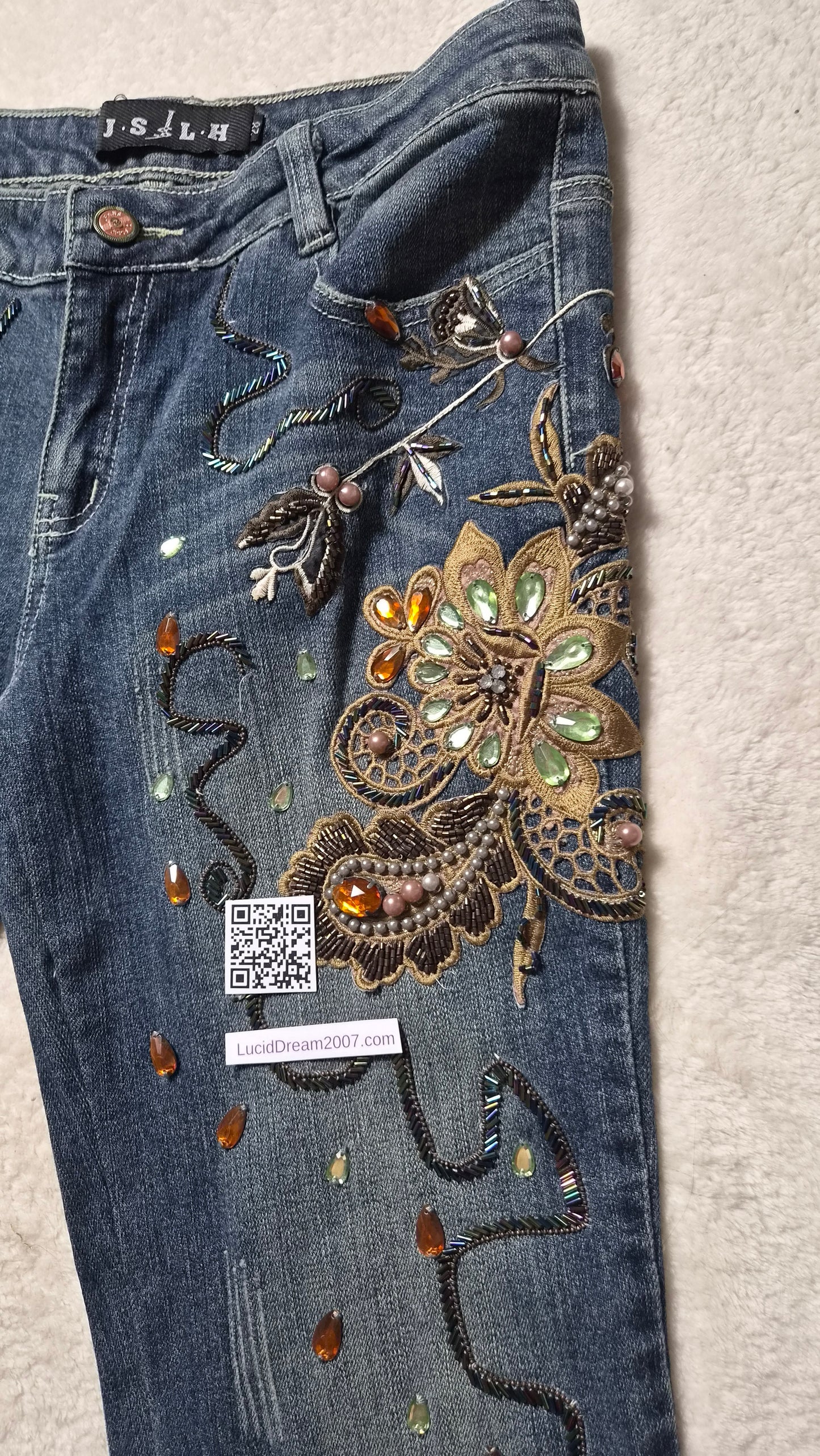 Pantalon denim brodé