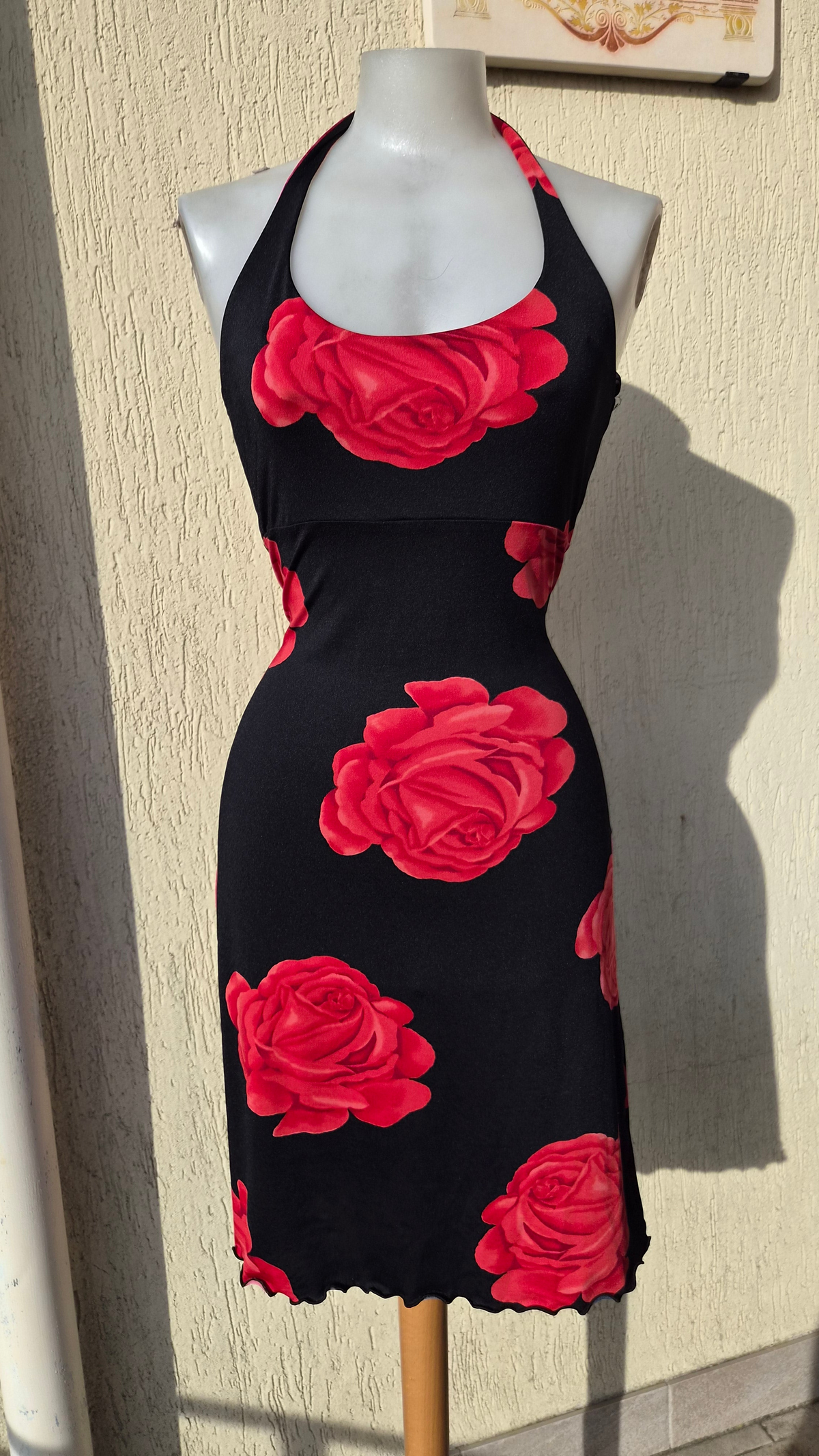 Rose-print backless dress