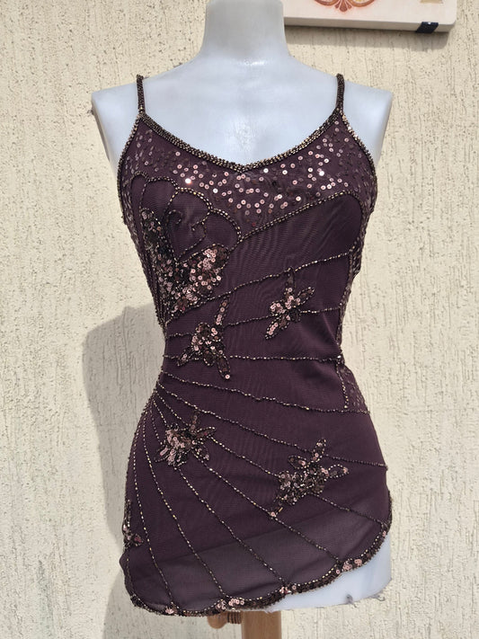 Haut voile marron broderies papillons