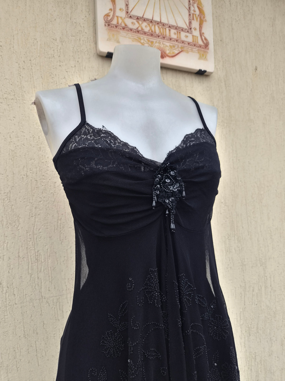 Black asymmetrical embroidered voile top