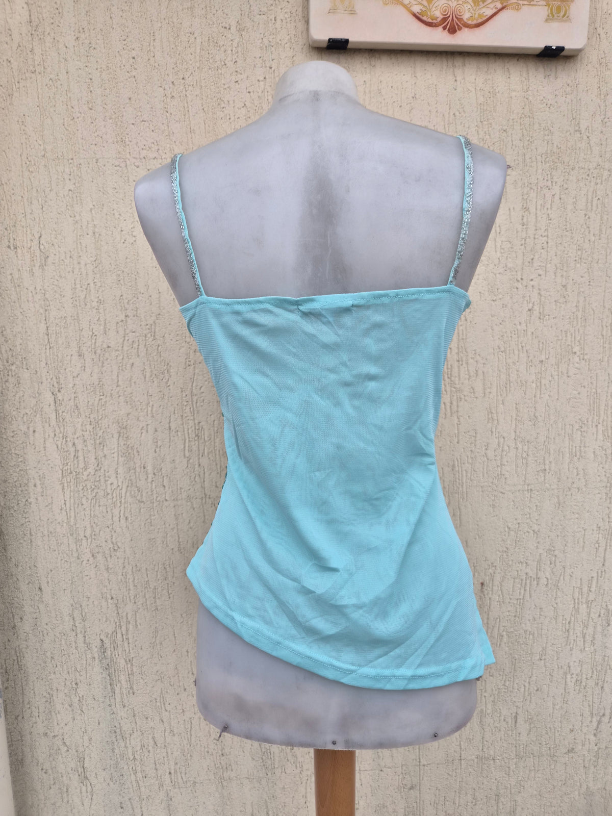 Blue top embroidered with silver sequins