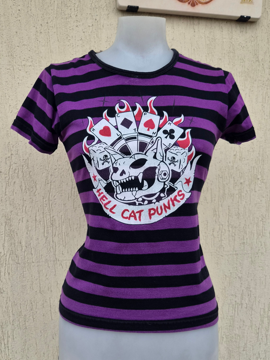 Haut rayé violet et noir Hell Cat