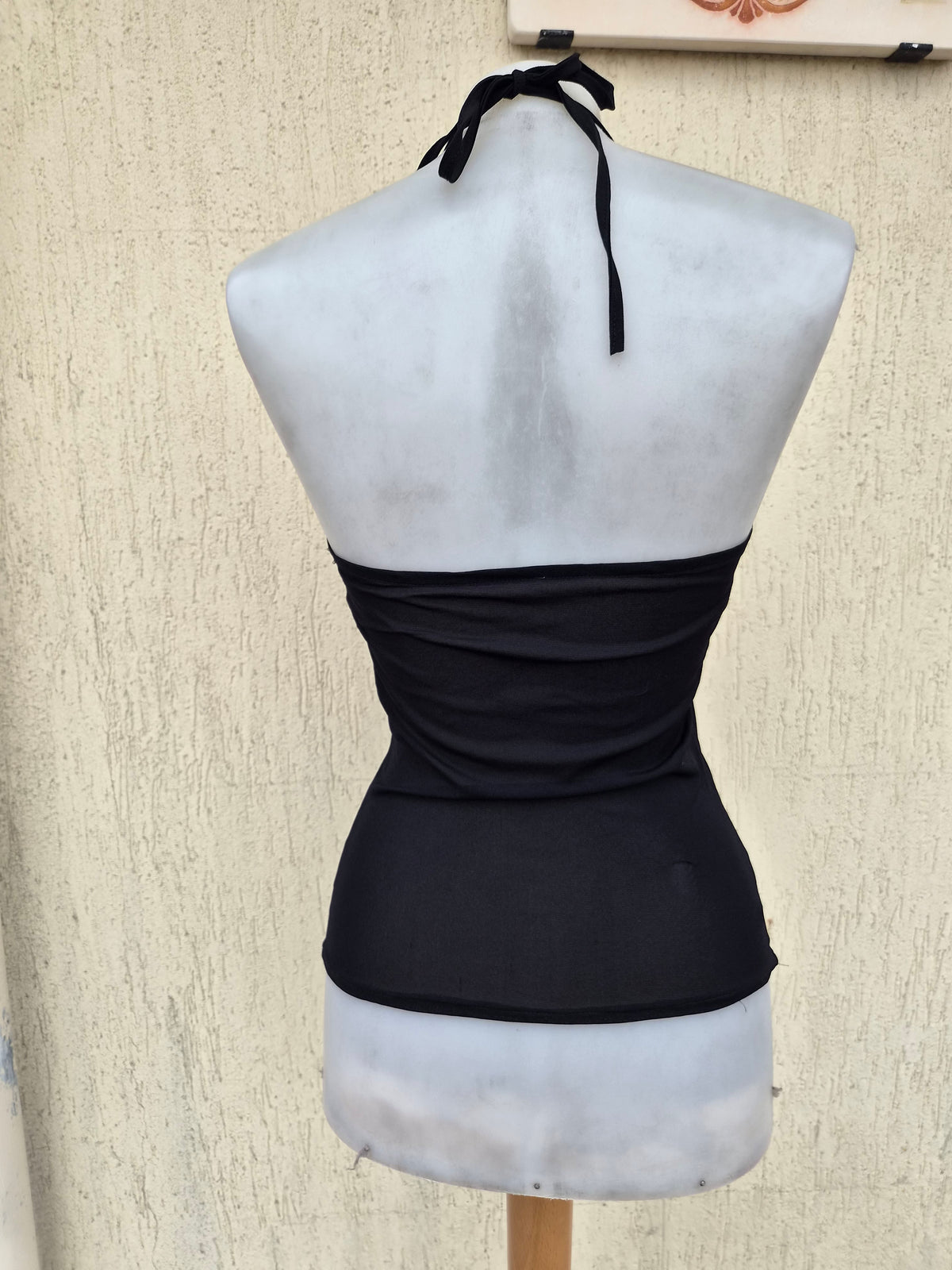 Black sequin butterfly backless top